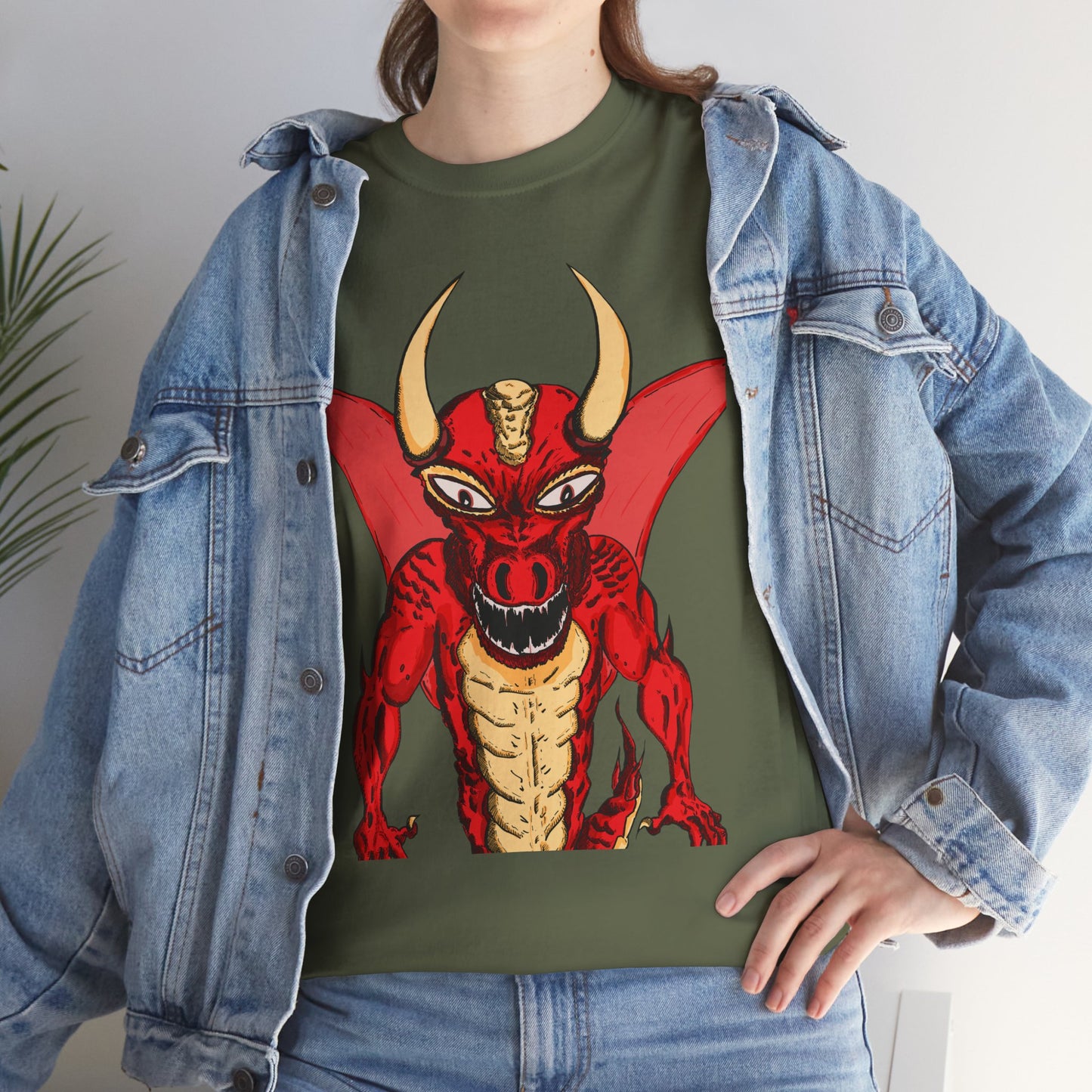 Bold Red Dragon Unisex Heavy Cotton Tee | Graphic Shirt for Anime Fans, Party Wear, Casual Outfit, Gift for Him/Her