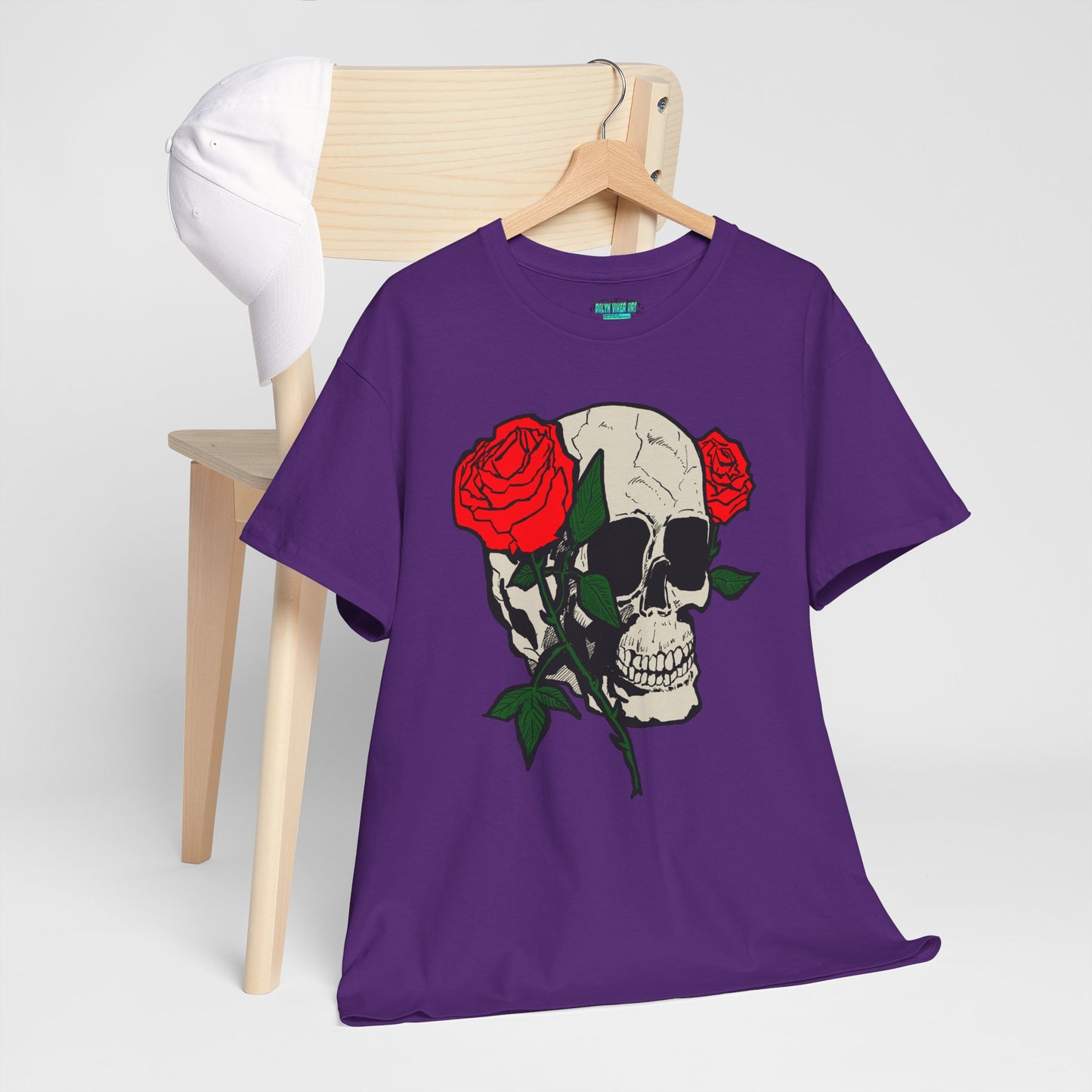 Skull & Roses Unisex Heavy Cotton Tee - Edgy Graphic T-Shirt for Casual Style