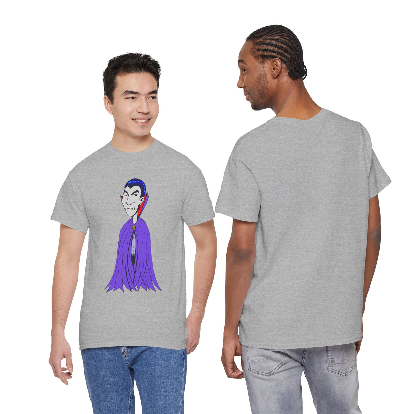 Vampire Cartoon Tee - Cute Purple Cloak Dracula Graphic T-Shirt
