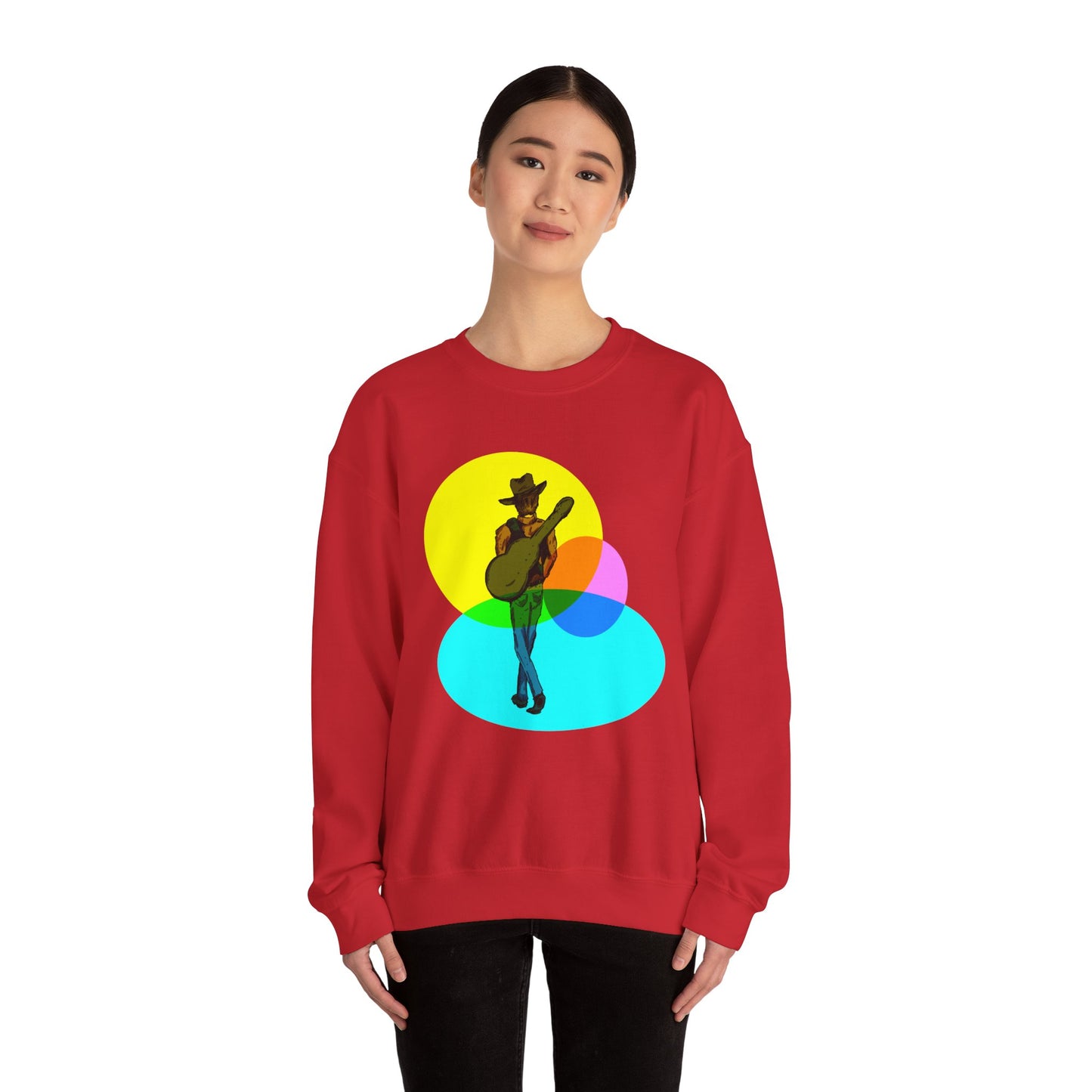 Cowboy Guitarist Graphic Sweatshirt — Retro Color Spot Music Pullover