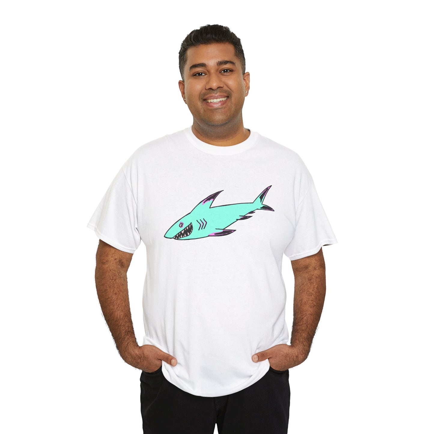 Cool Shark Graphic Unisex Heavy Cotton Tee, Ocean Lover Shirt, Beachwear, Casual Everyday Tee, Gift for Sharks Fans