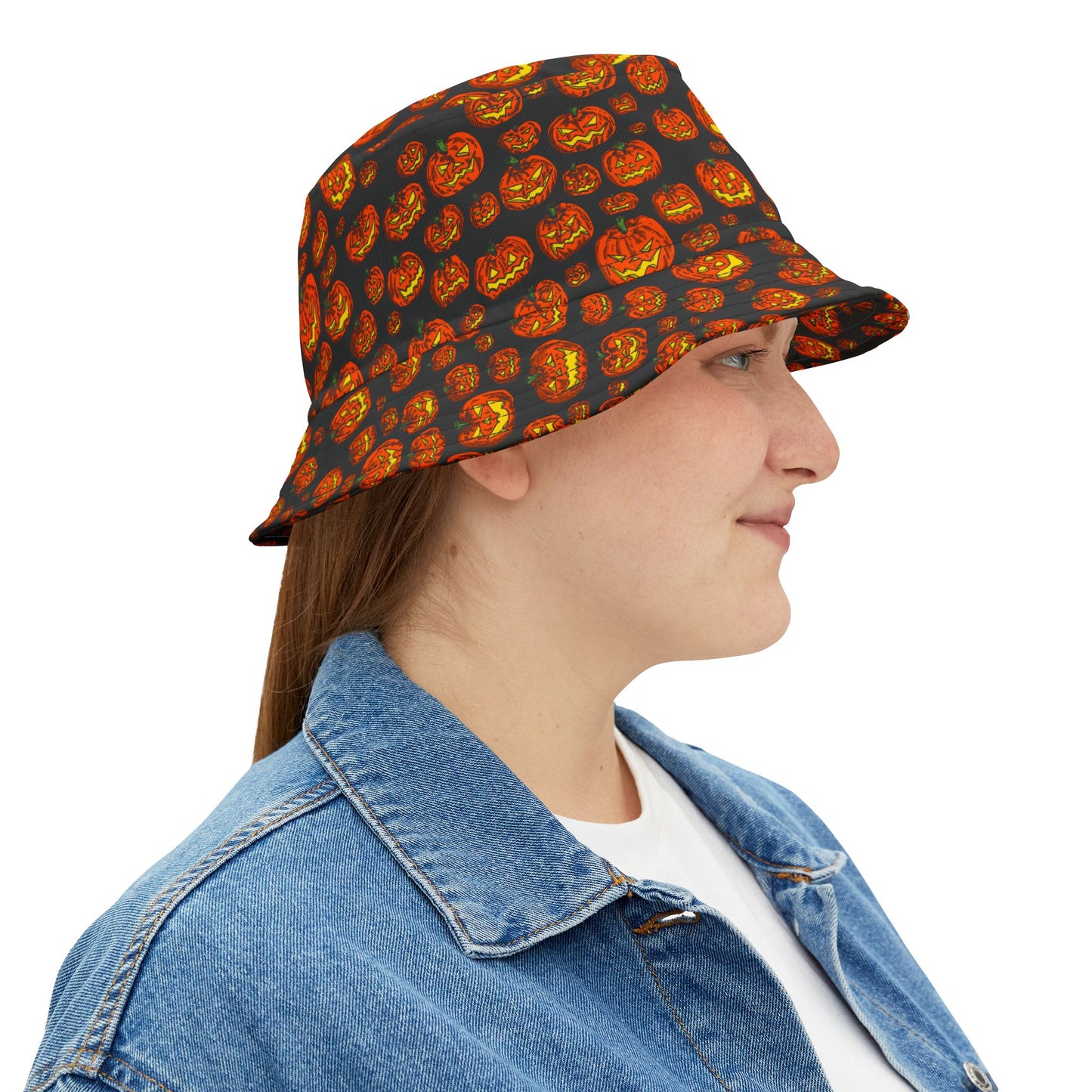 Halloween Pumpkin Bucket Hat, Festive Accessory for Fall, Trick or Treat Gear, Unisex Hat, Autumn Outdoor Fun, Spooky Style