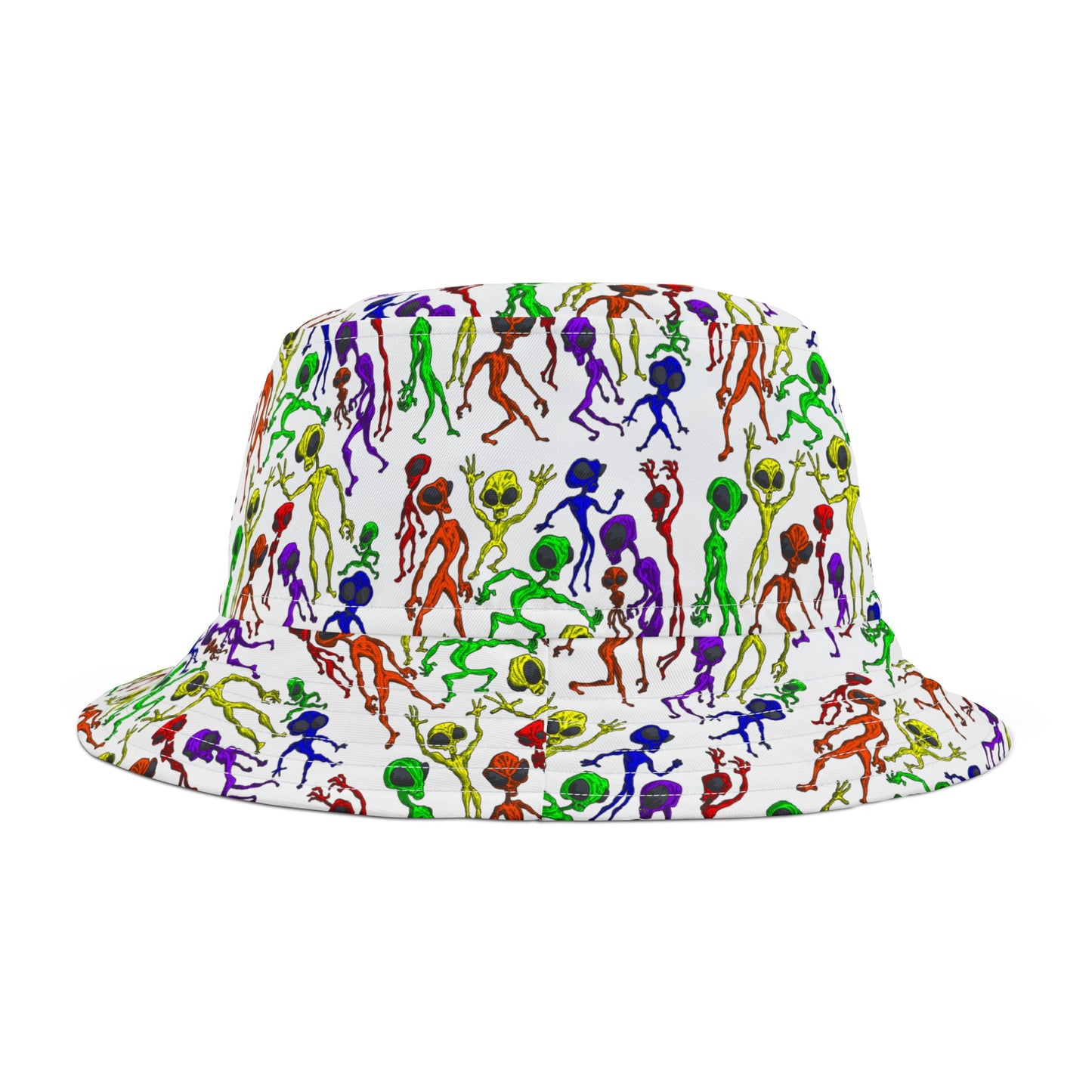 Colorful Alien Dance Party Bucket Hat - Fun Summer Accessory, Festivals, Beach, Gift for Friends, Unique Retro Style