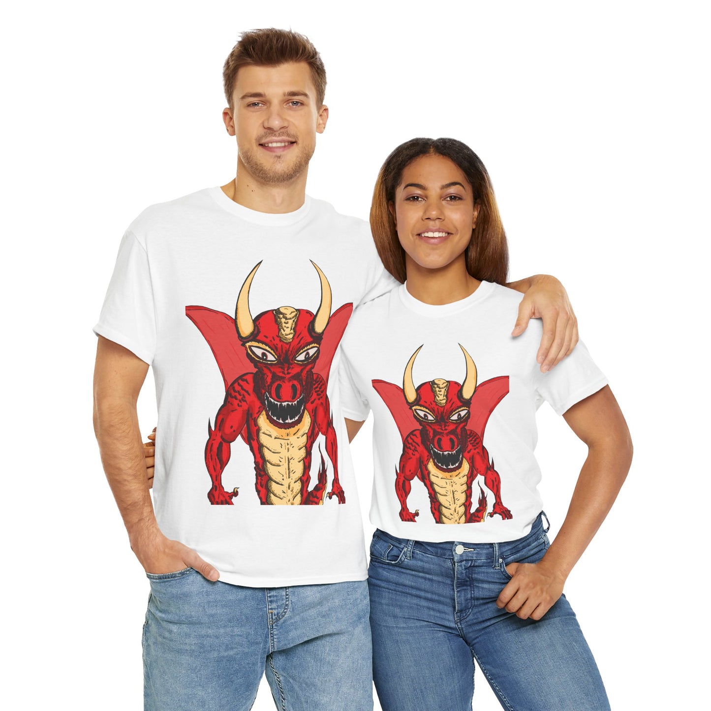 Bold Red Dragon Unisex Heavy Cotton Tee | Graphic Shirt for Anime Fans, Party Wear, Casual Outfit, Gift for Him/Her