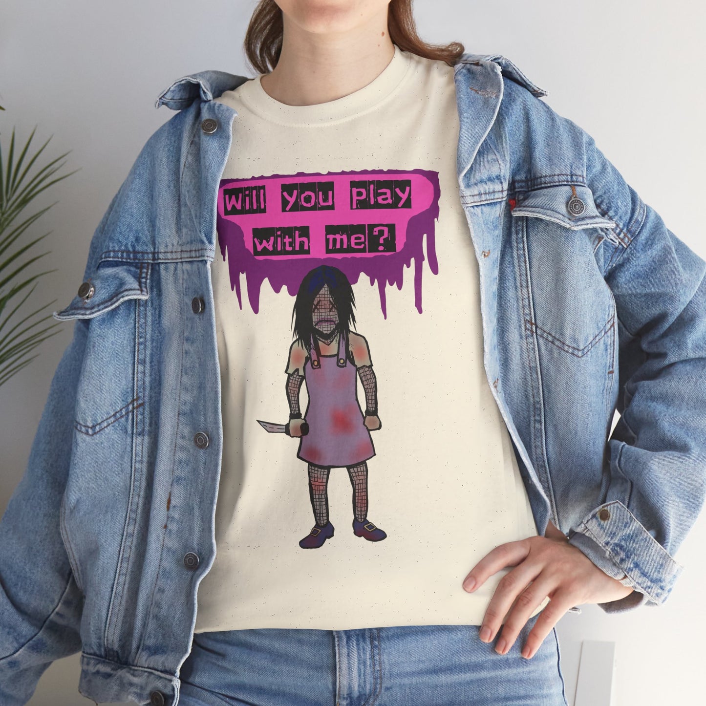 Chilling Evil Doll Horror Tee, Horror T-Shirt, Grey Tee, Unique Graphic Tee, Unisex Tee, Playful Scary Top, Halloween Shirt