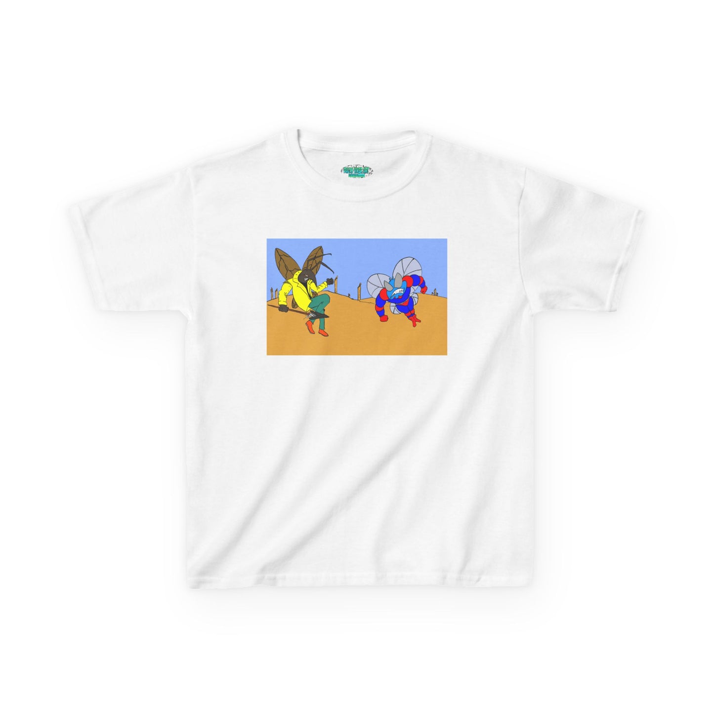 Astro-Fly and Wasp Warrior Kids Tee — Colorful Desert Beetle Cartoon Illustration