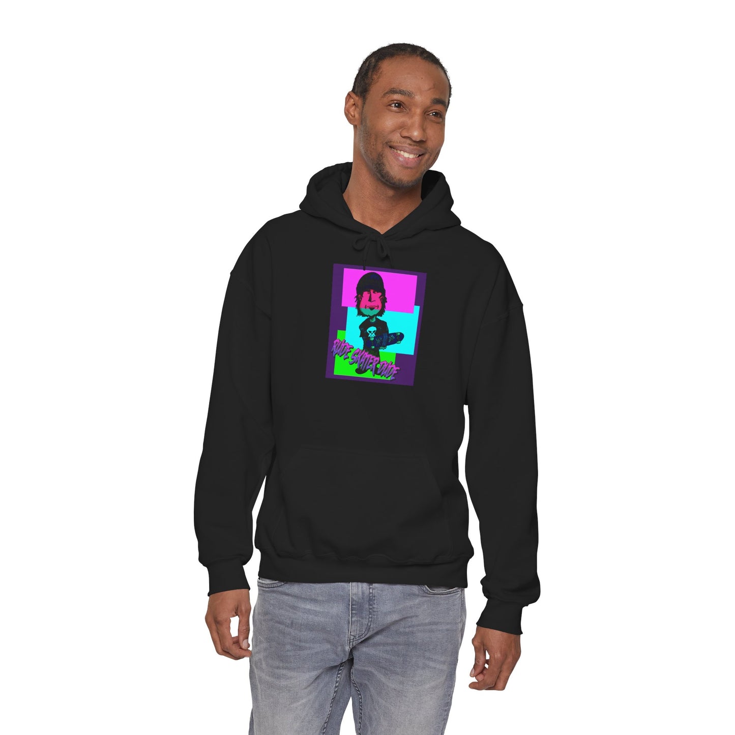 Retro Neon Rude Skater Dude Hoodie — Streetwear