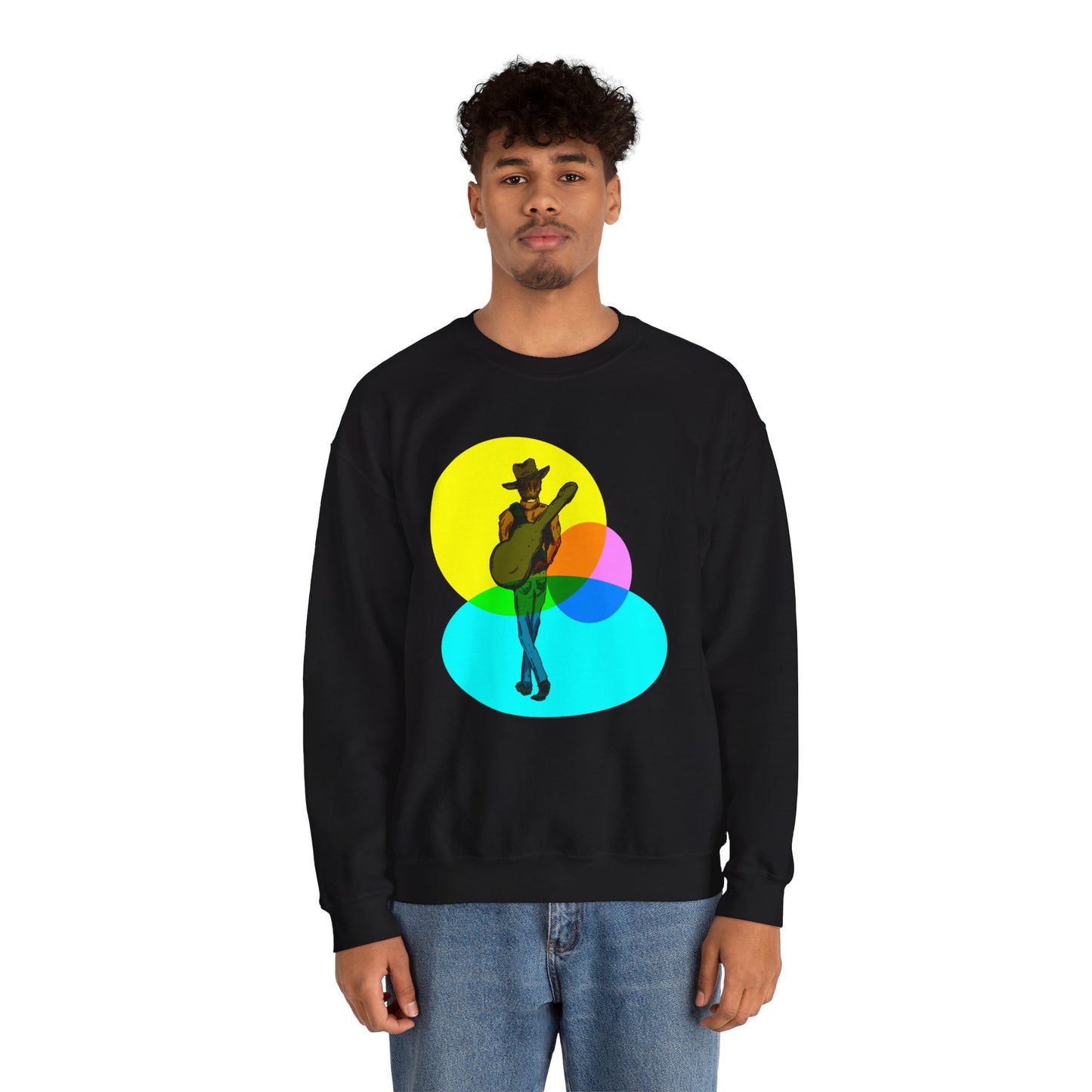Cowboy Guitarist Graphic Sweatshirt — Retro Color Spot Music Pullover