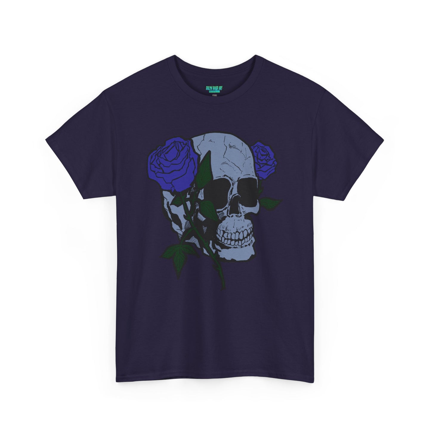 Unisex Heavy Cotton Tee with Skull and Rose Design - Edgy Streetwear Top