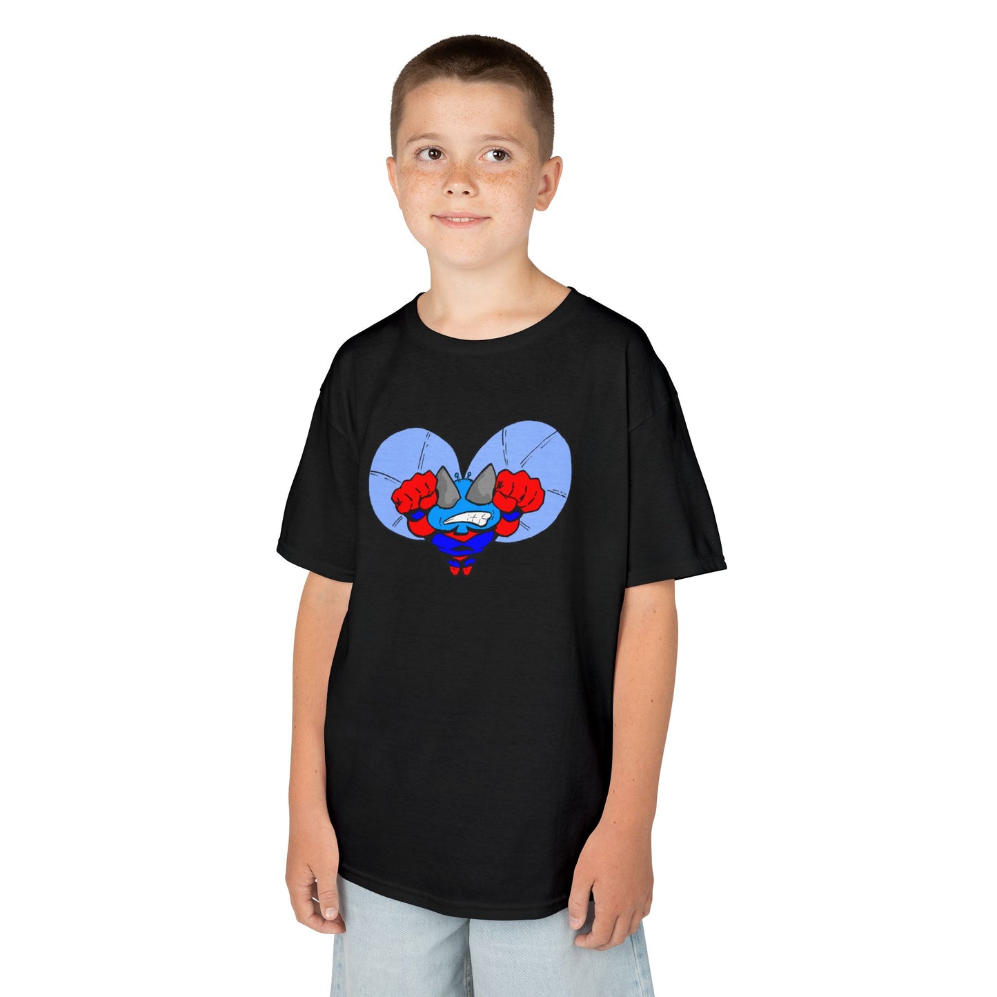 Astro-Fly Kids Superhero T‑Shirt — Cute Blue Hero Design