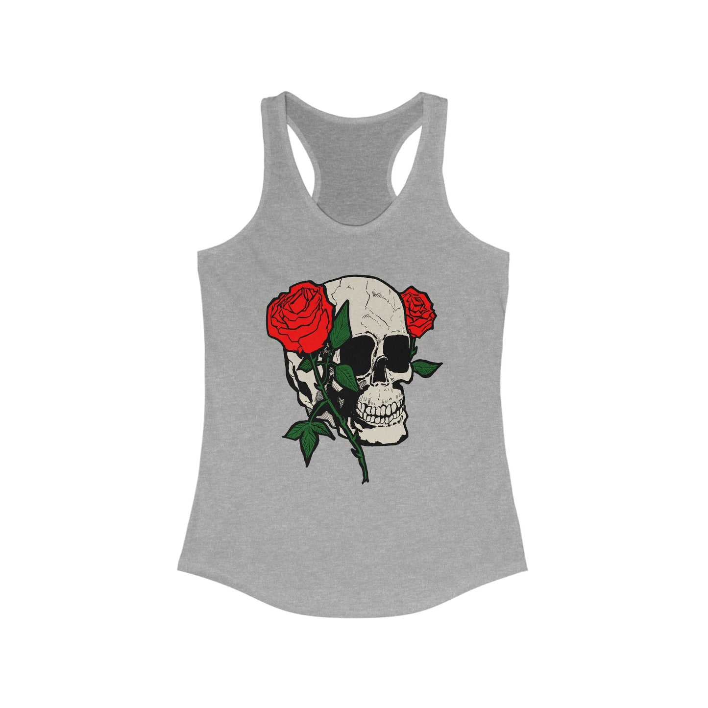 Skull & Roses Racerback Tank Top for Women - Edgy Floral Fitness Wear