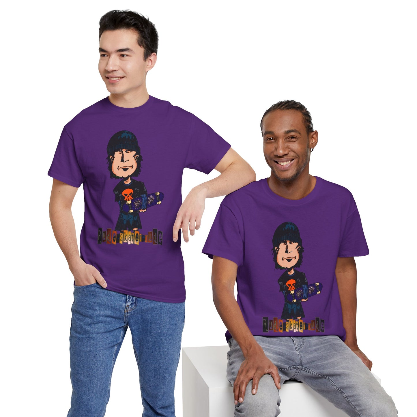 Rude Skater Dude Cartoon Skate Punk T-Shirt — Skateboarding Tee with Skull Design