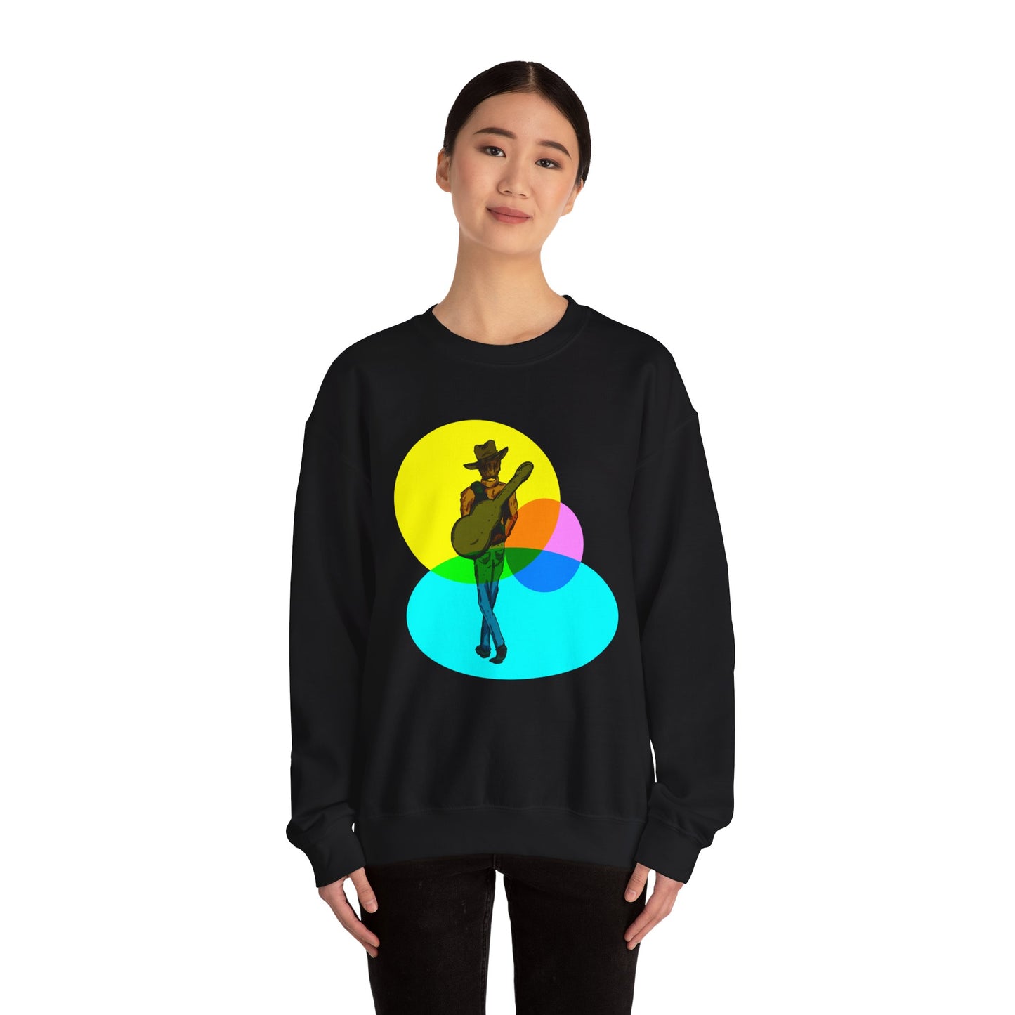 Cowboy Guitarist Graphic Sweatshirt — Retro Color Spot Music Pullover