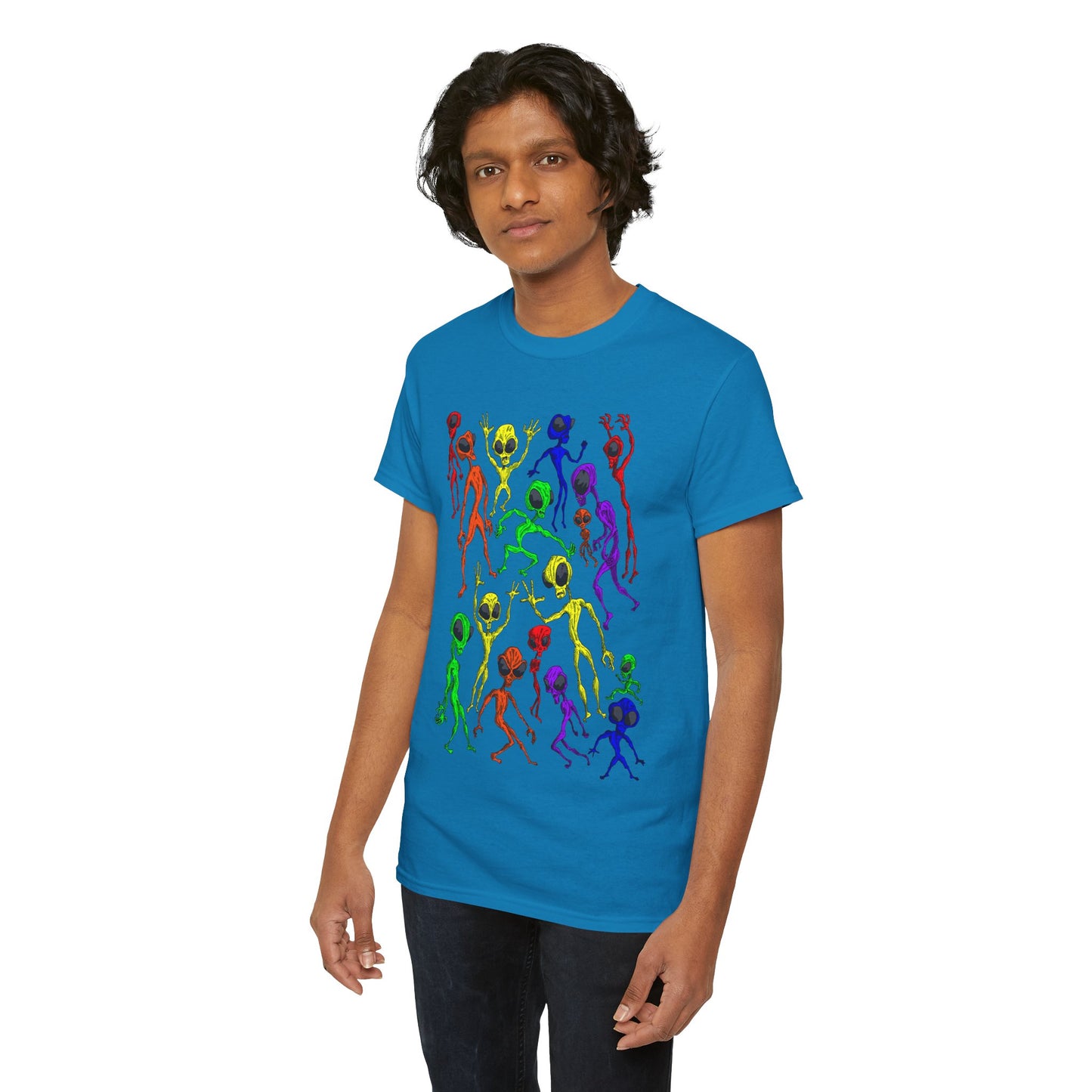 Rainbow Alien Dance Party Unisex Tee - Cosmic Sci-Fi Shirt