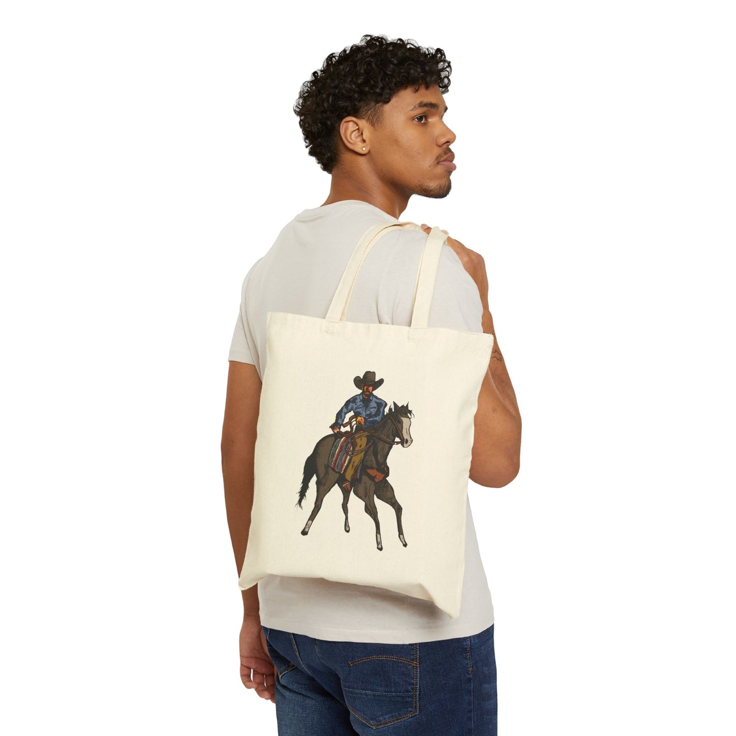 Cowboy on Horse Canvas Tote Bag — Western Ranch Rider Tote
