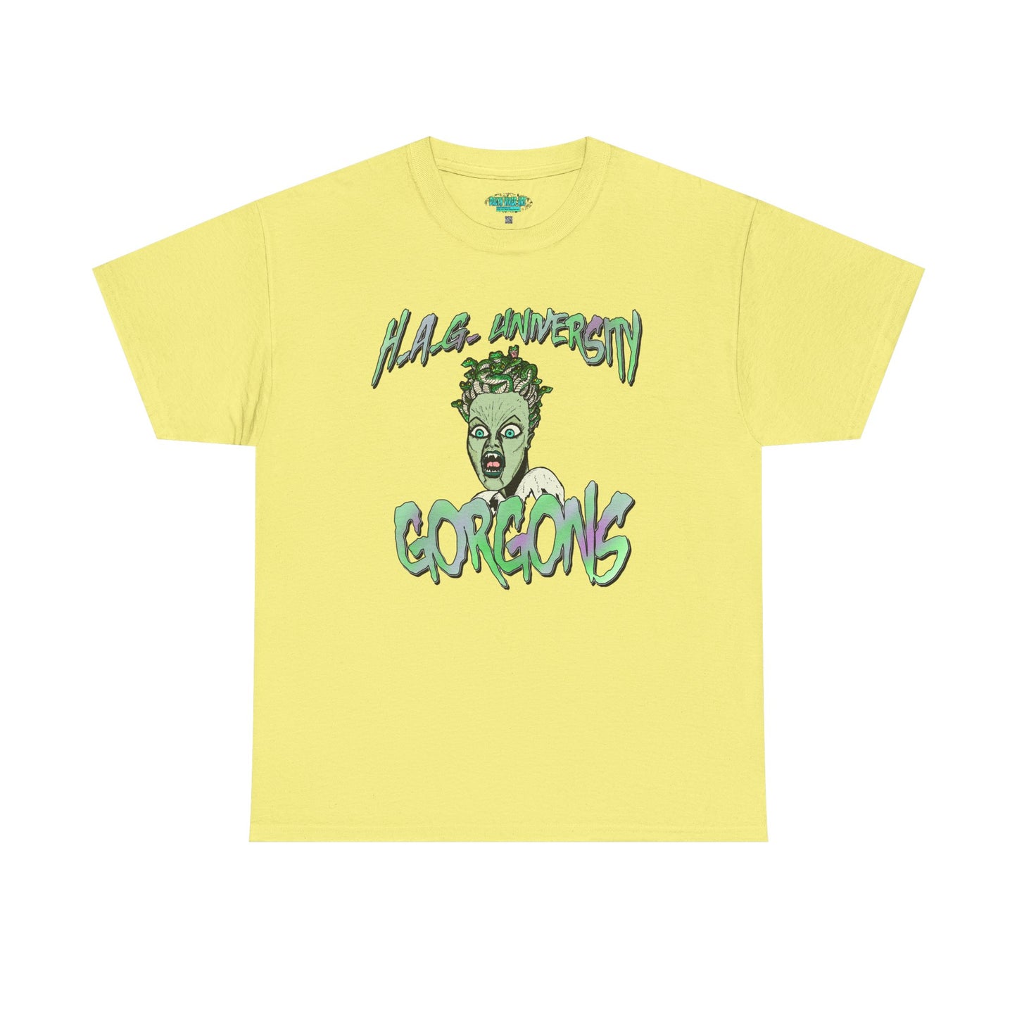 H.A.G. University Gorgons Unisex Heavy Cotton Tee - Spooky & Fun Graphic T-Shirt