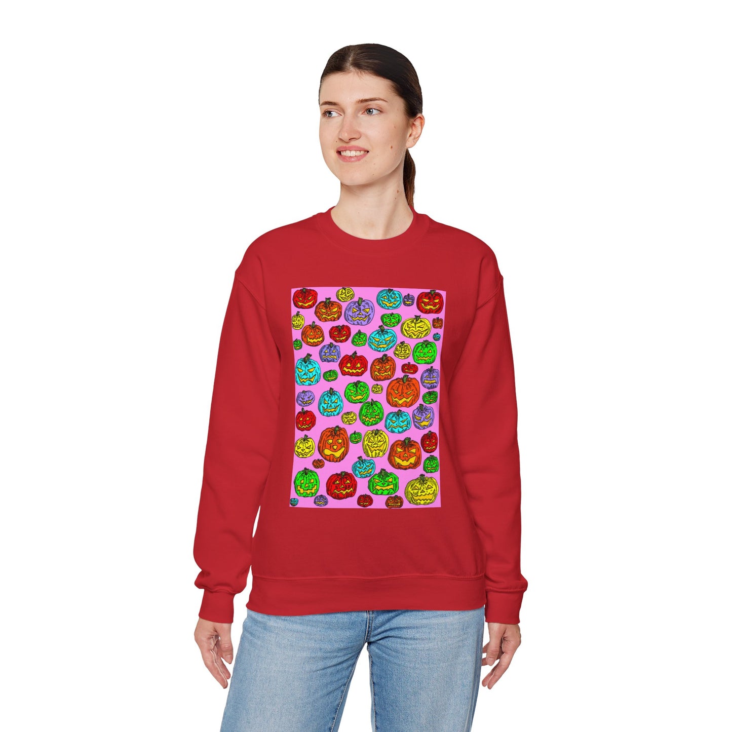 Colorful Pumpkin Crewneck Sweatshirt for Fall Celebrations