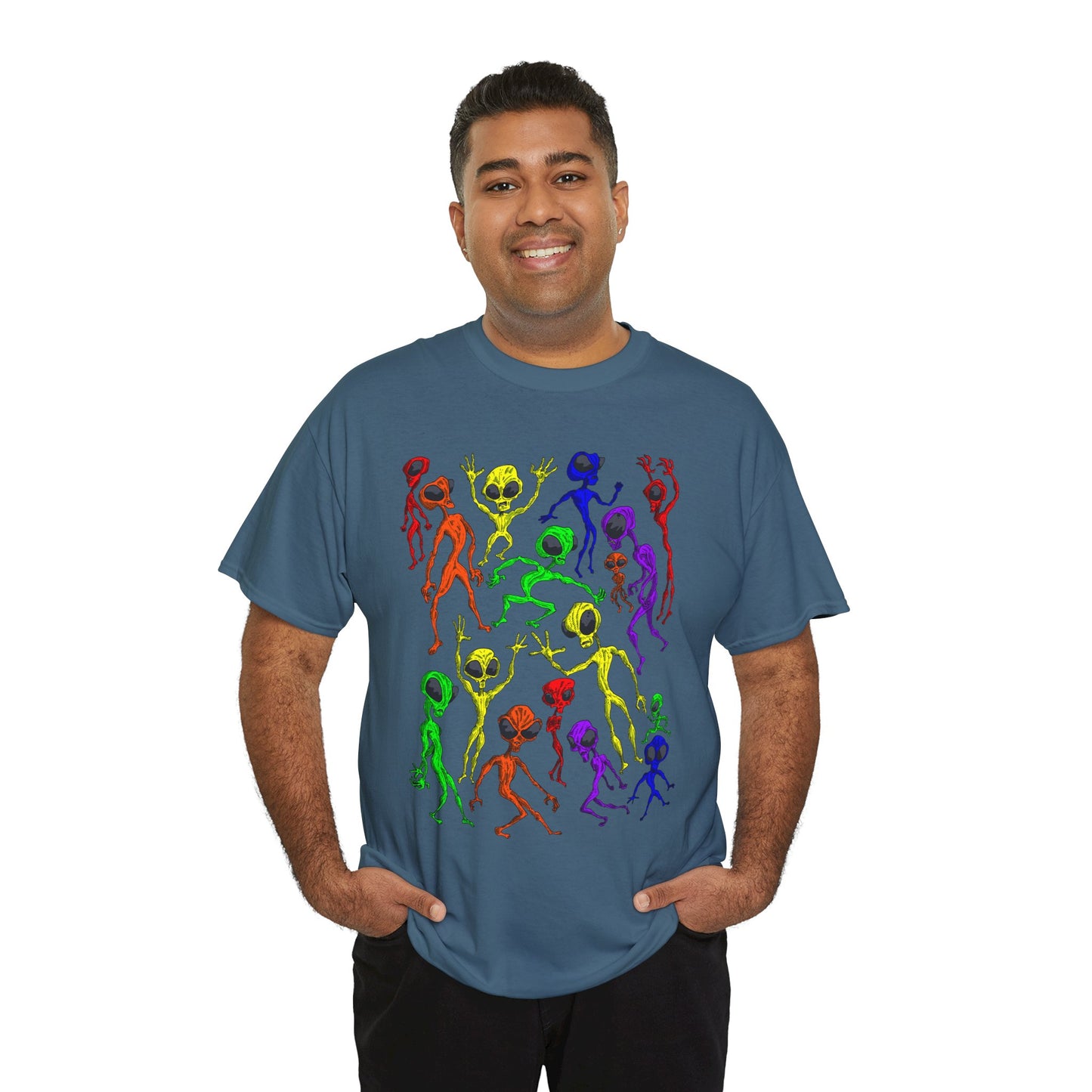 Rainbow Alien Dance Party Unisex Tee - Cosmic Sci-Fi Shirt