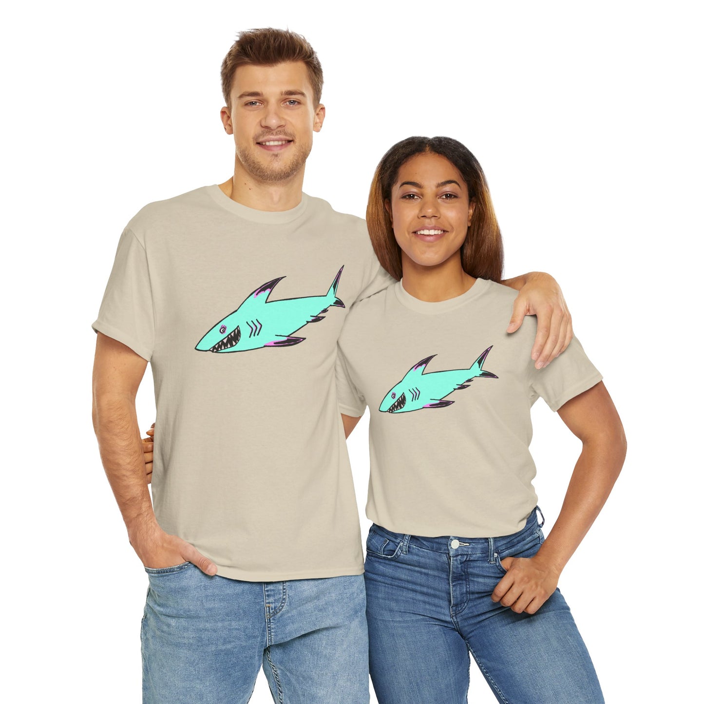 Cool Shark Graphic Unisex Heavy Cotton Tee, Ocean Lover Shirt, Beachwear, Casual Everyday Tee, Gift for Sharks Fans