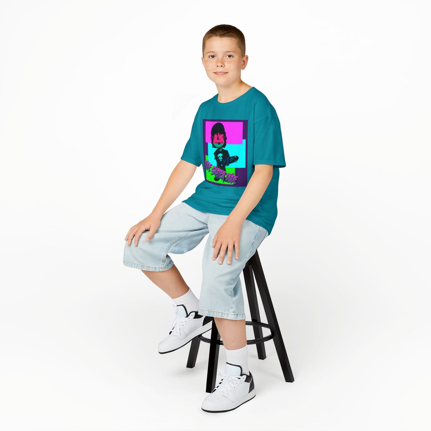 Kids Tee — Retro Neon Rude Skater Dude Kid Graphic T-Shirt