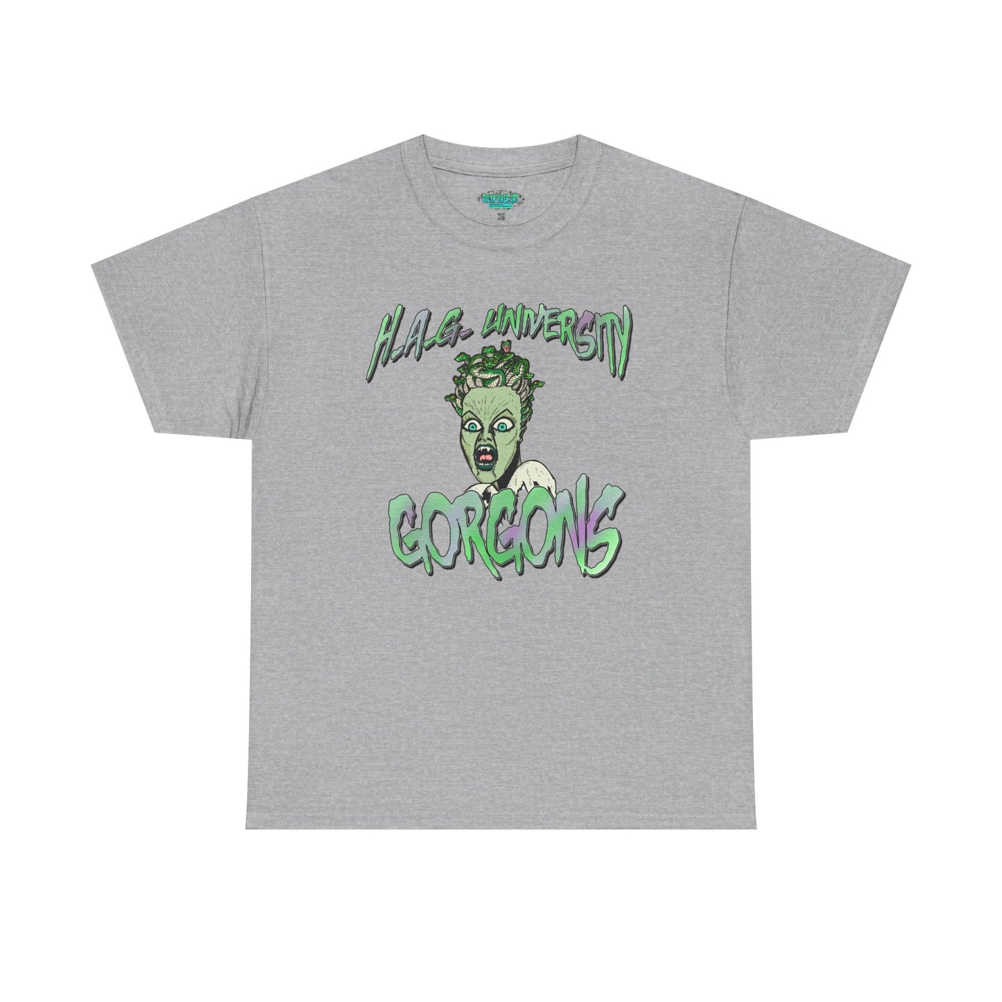 H.A.G. University Gorgons Unisex Heavy Cotton Tee - Spooky & Fun Graphic T-Shirt