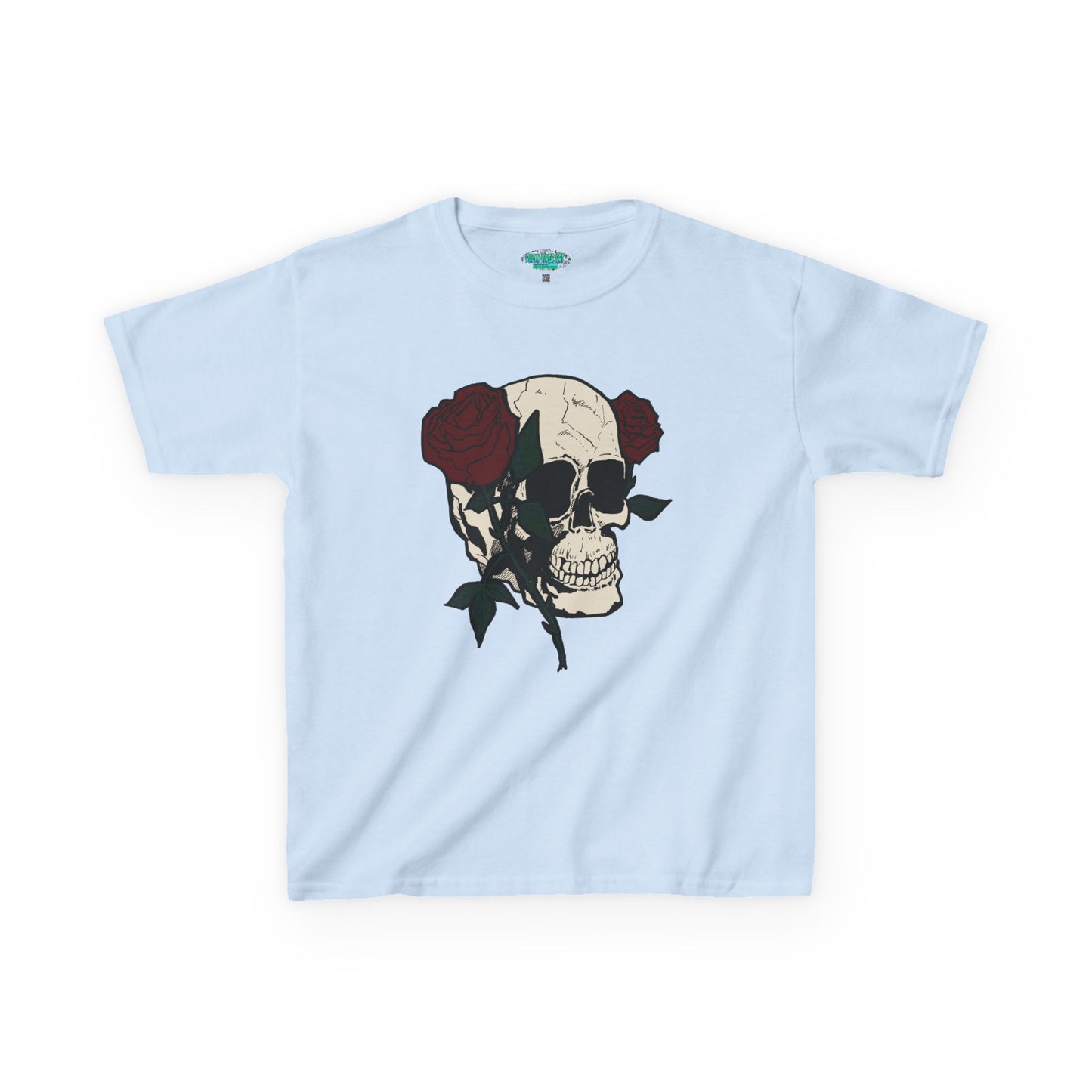 Kids Heavy Cotton Tee - Skull and Roses Graphic Tee for Trendy Kids