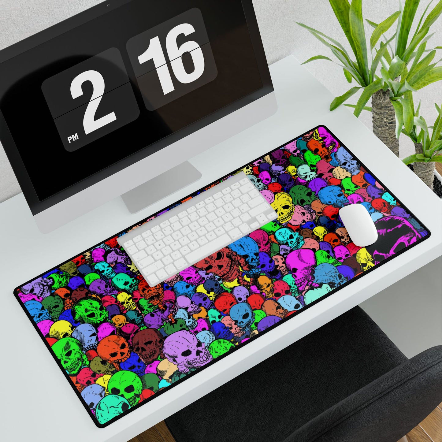 Colorful Candy Colored Gathering of Skulls Crowd Desk Mat — Vibrant Gothic Gaming Mousepad and Card Playing May
