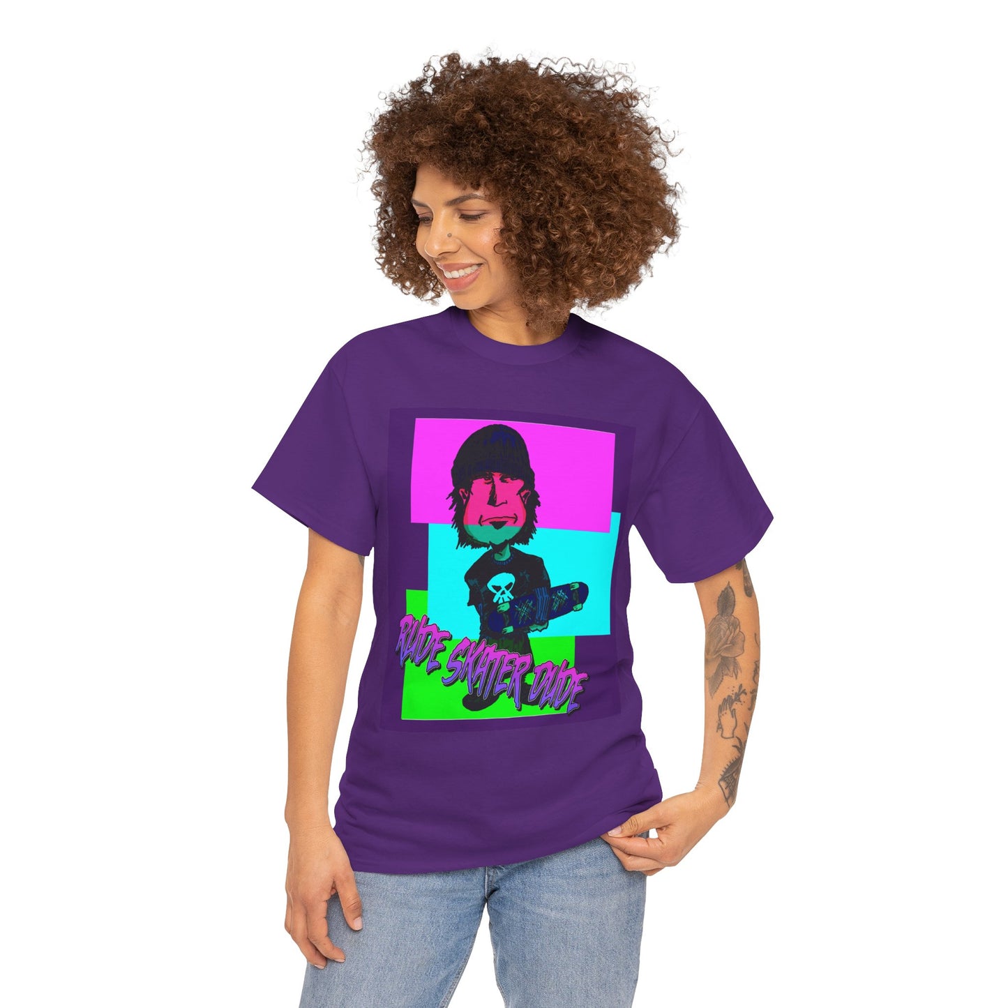 Retro Neon Skateboard Tee — "Rude Skater Dude" Graphic