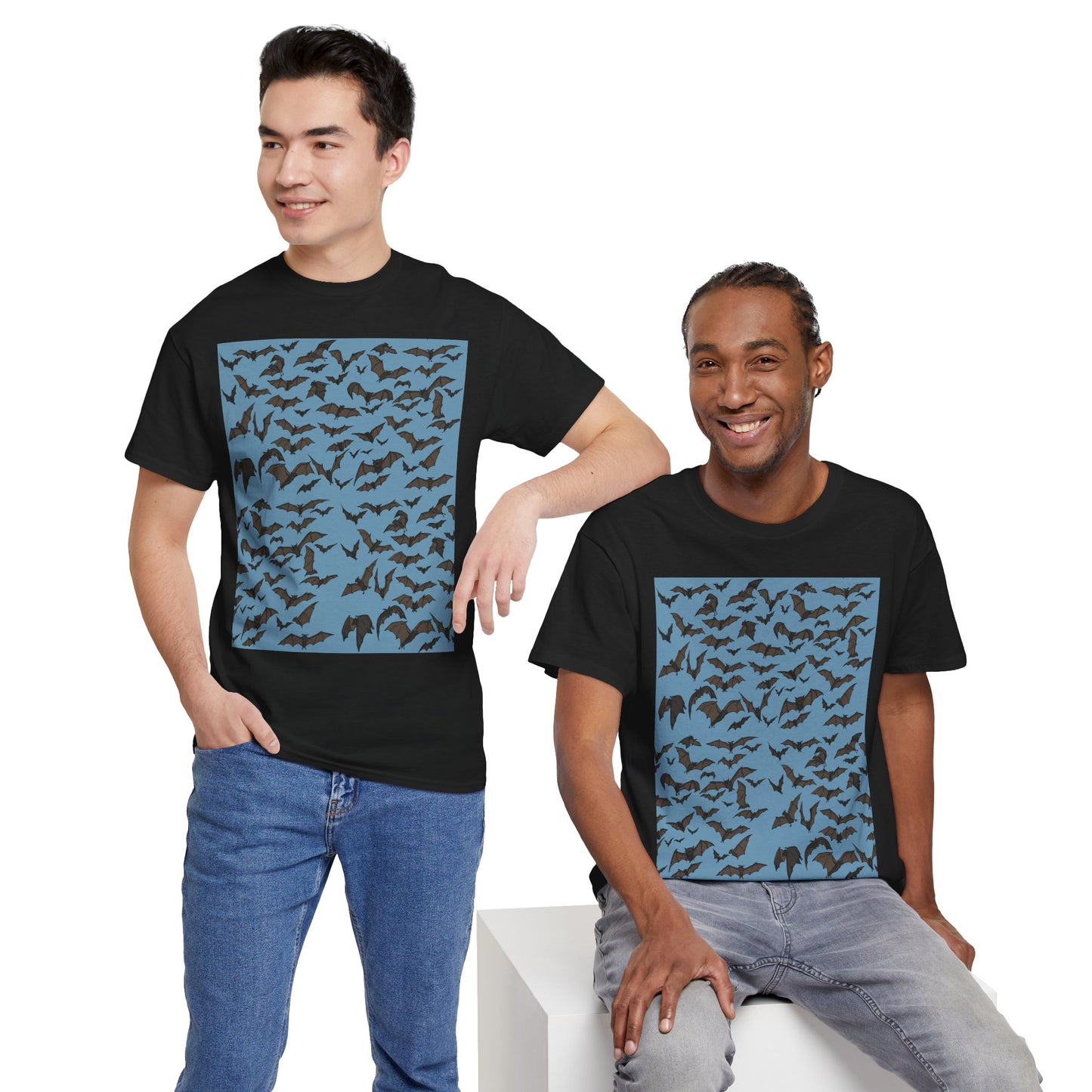 Unisex Bat Print Cotton Tee, Casual Graphic Tee, Halloween Apparel, Unique Gift for Animal Lovers, Stylish Everyday Wear
