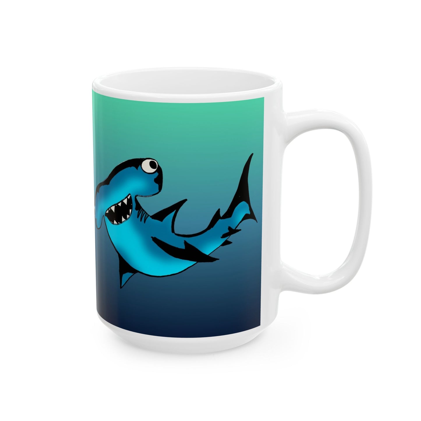Harley Hammerhead Shark Gradient Ceramic Mug — Cute Hammerhead Coffee Cup (11oz & 15oz)
