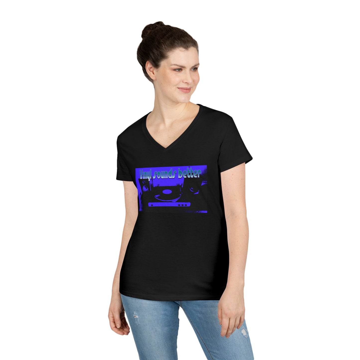Vinyl Vibes Ladies' V-Neck T-Shirt - Music Lovers Tee