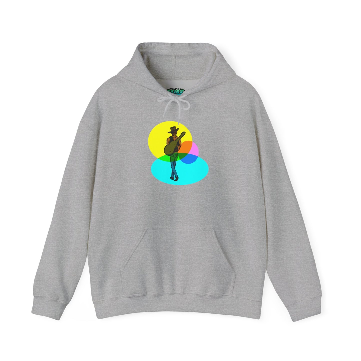 Cowboy with Guitar Hoodie — Colorful Retro Music Graphic Sweatshirt