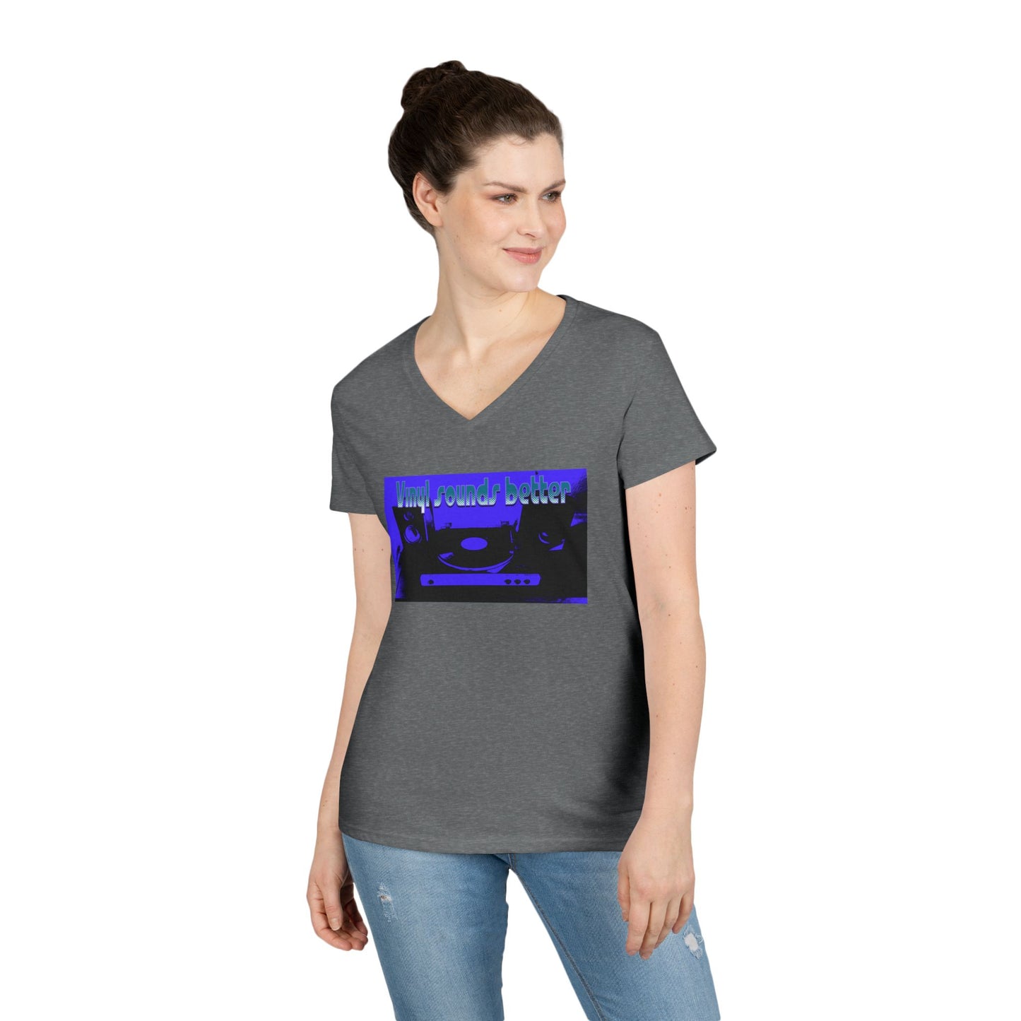 Vinyl Vibes Ladies' V-Neck T-Shirt - Music Lovers Tee