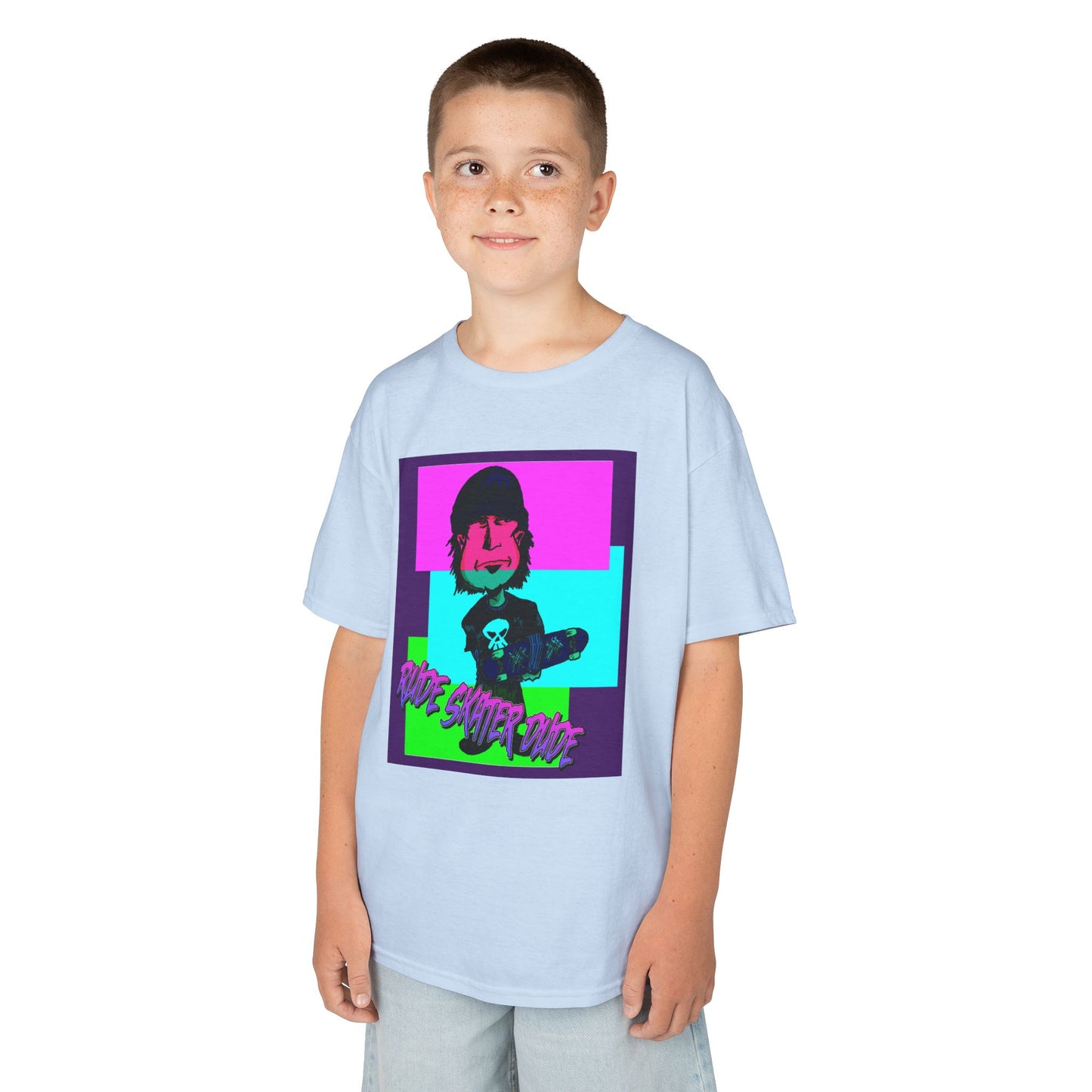 Kids Tee — Retro Neon Rude Skater Dude Kid Graphic T-Shirt