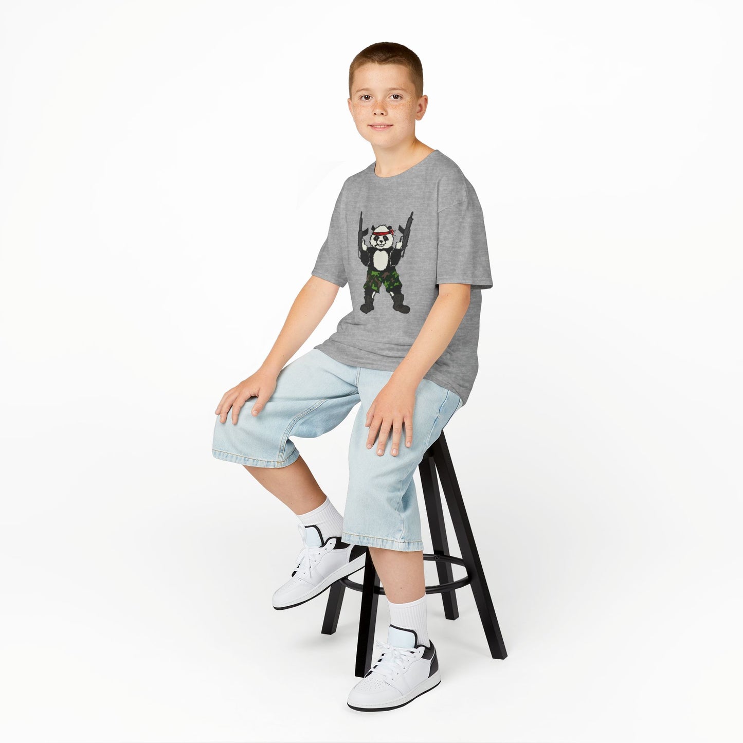 Kids Tee Panda Guns Military Comic Book Style Shirt