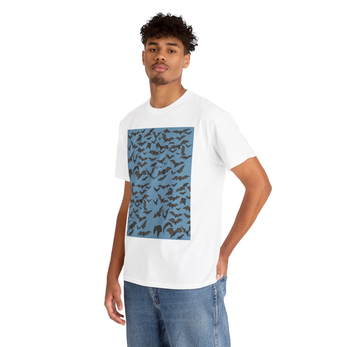 Unisex Bat Print Cotton Tee, Casual Graphic Tee, Halloween Apparel, Unique Gift for Animal Lovers, Stylish Everyday Wear