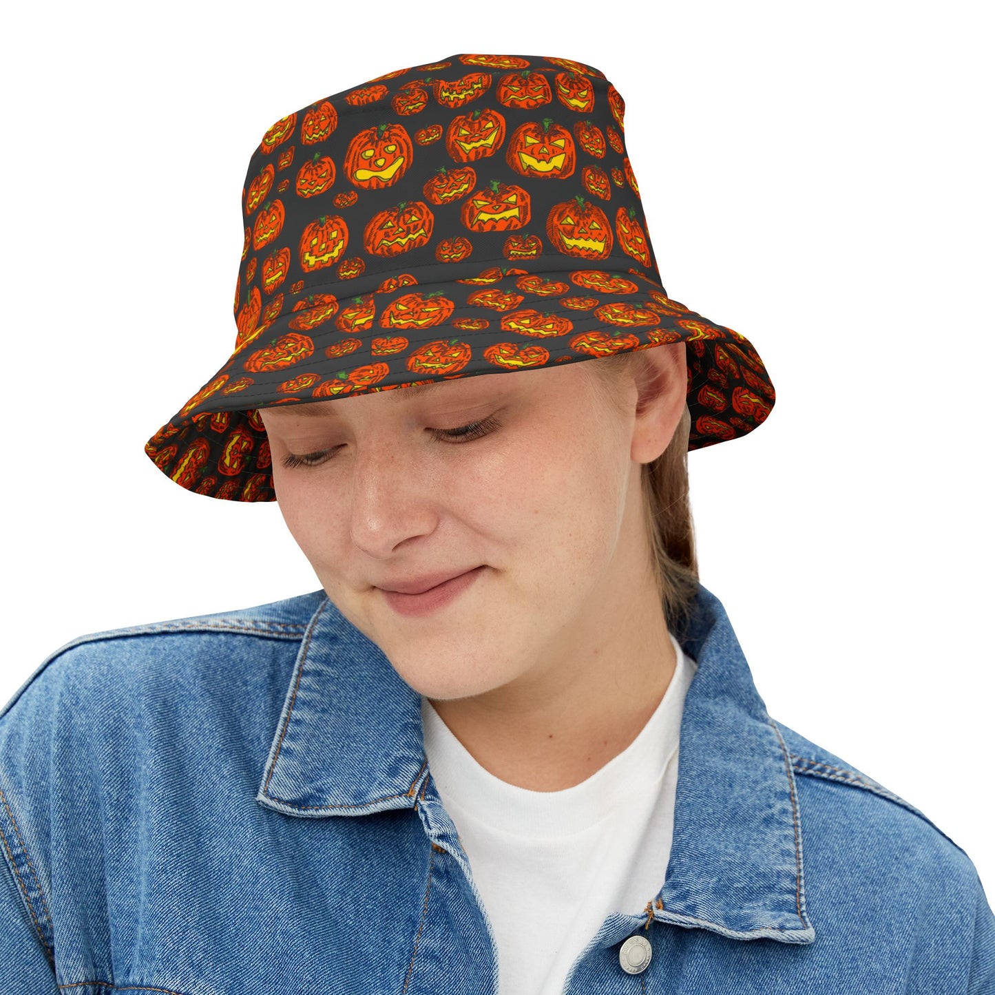 Halloween Pumpkin Bucket Hat, Festive Accessory for Fall, Trick or Treat Gear, Unisex Hat, Autumn Outdoor Fun, Spooky Style
