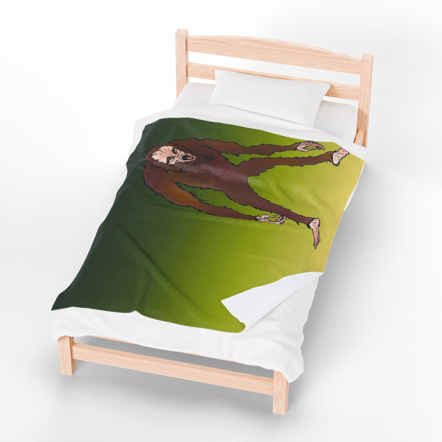 Bigfoot Encounter - Sasquatch Gradient Velveteen Plush Blanket — Soft Green Bigfoot Throw