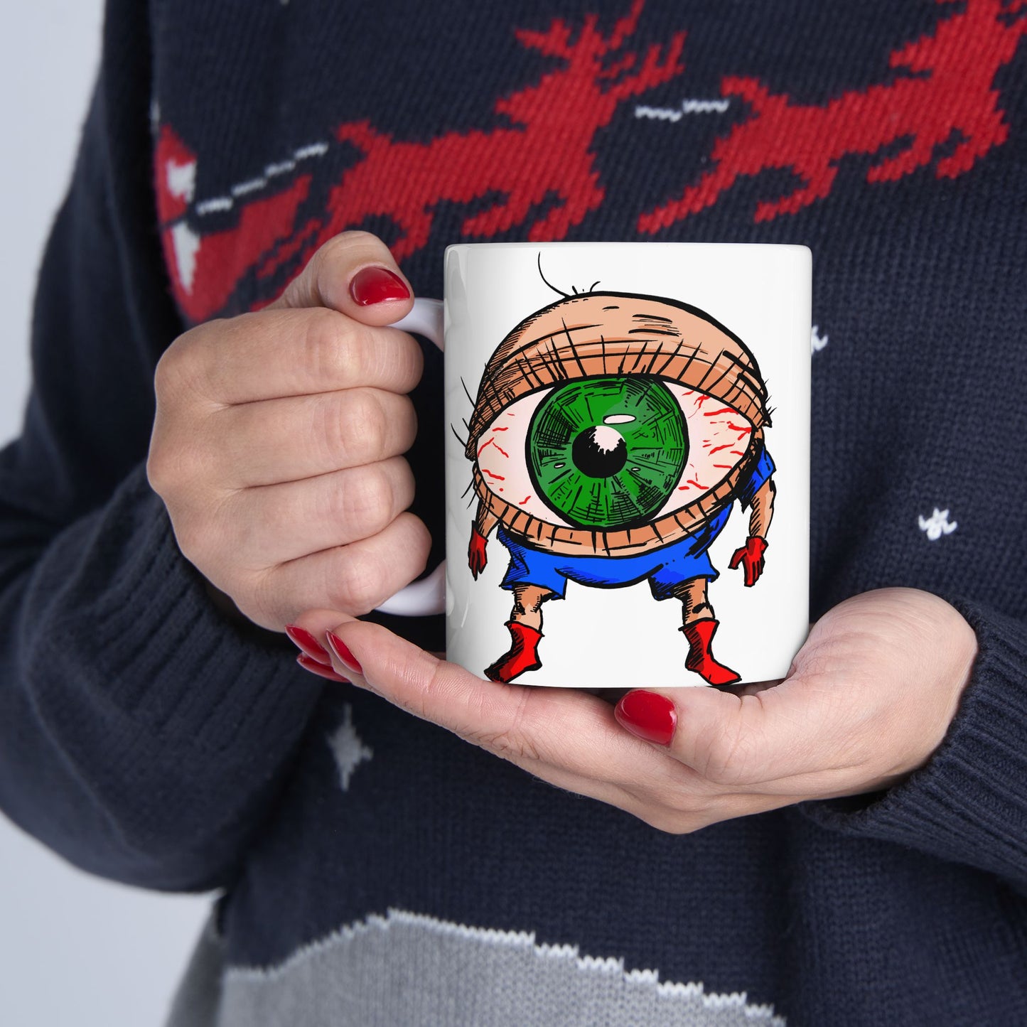 Terrif-EYE-ing Funny Ceramic Mug - Quirky Cartoon Design for Coffee Lovers