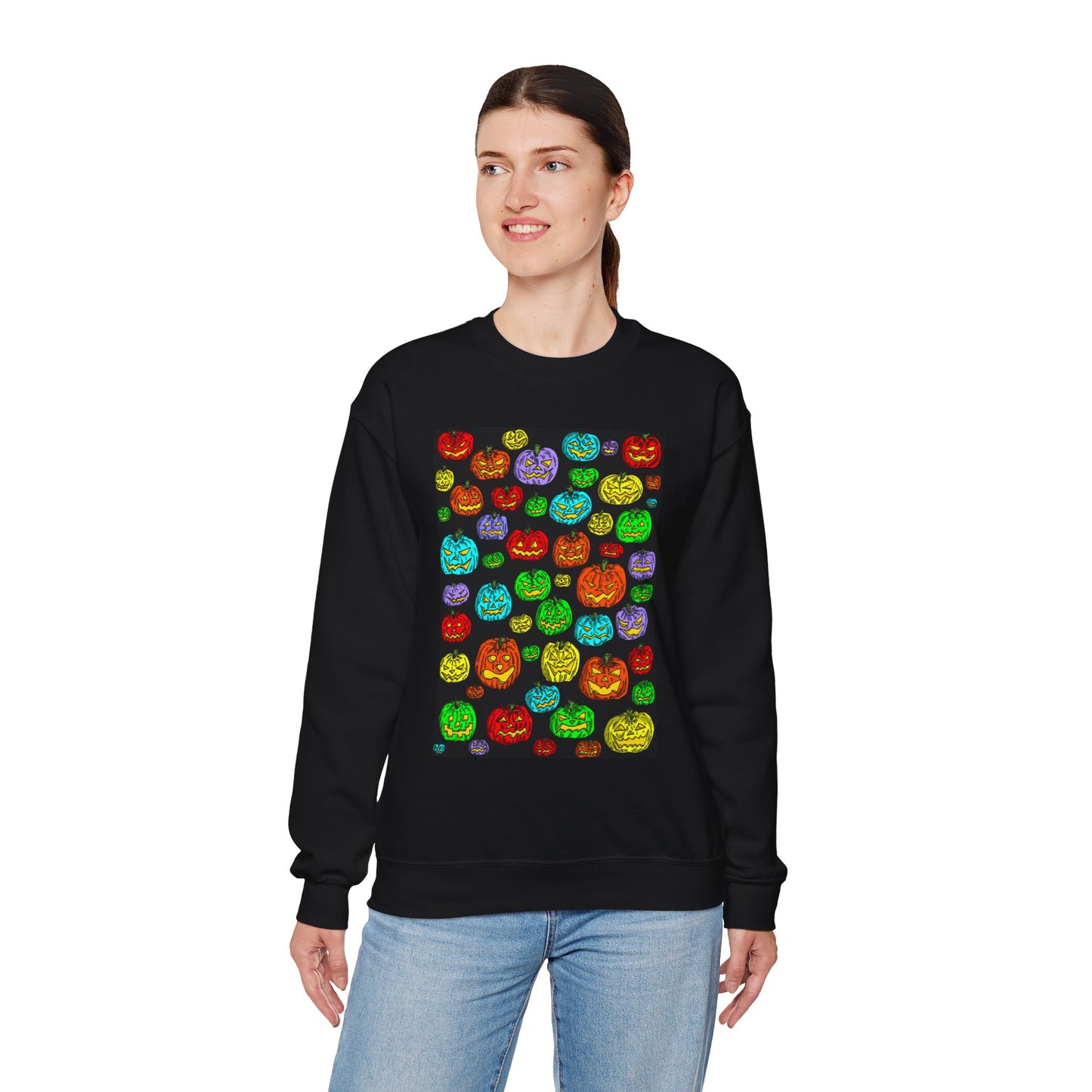 Halloween Colorful Pumpkin Graphic Crewneck Sweatshirt