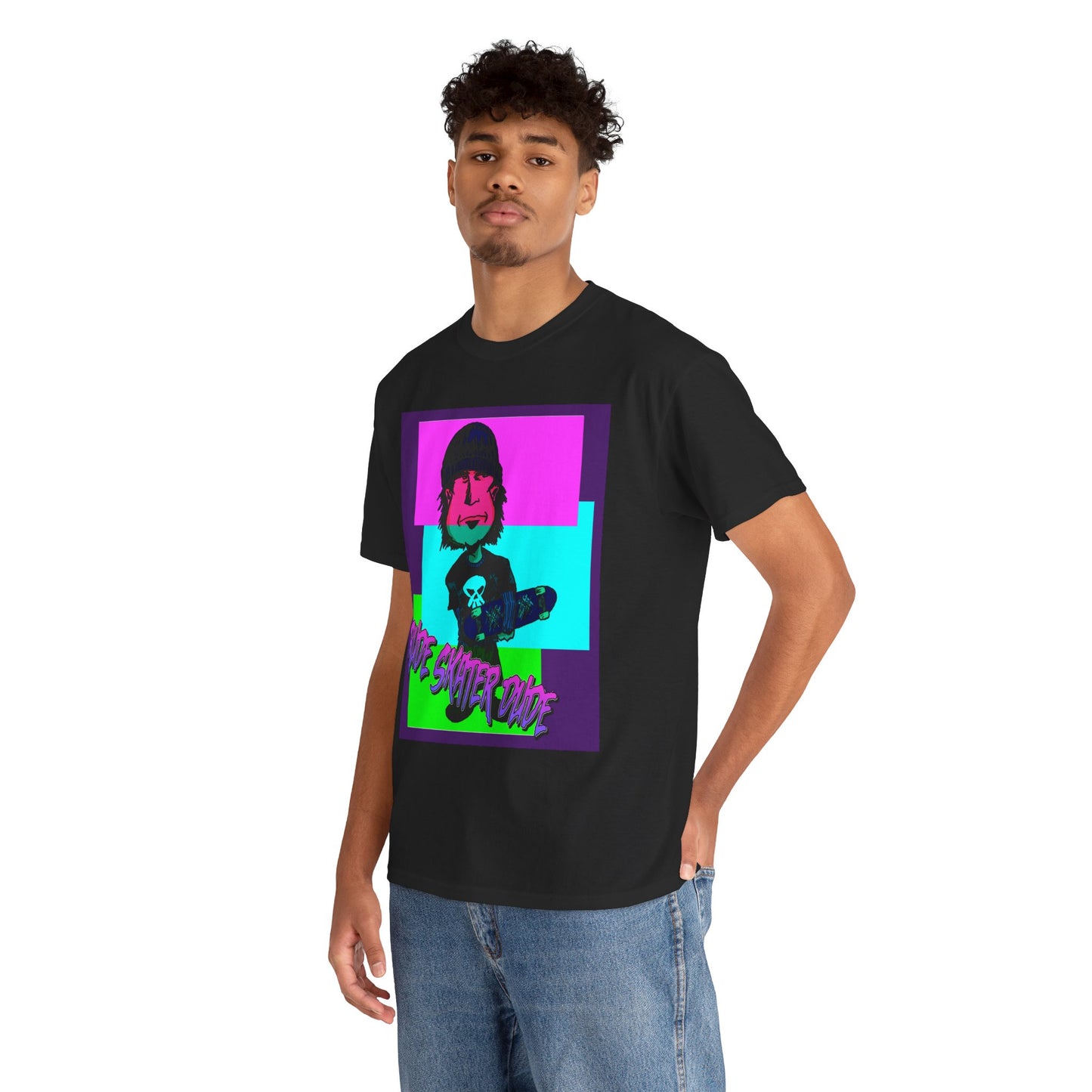 Retro Neon Skateboard Tee — "Rude Skater Dude" Graphic
