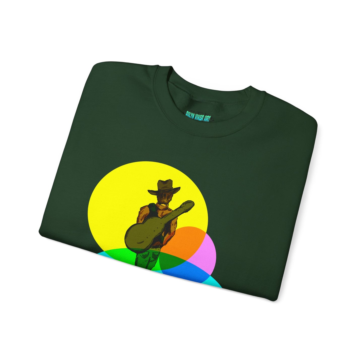 Cowboy Guitarist Graphic Sweatshirt — Retro Color Spot Music Pullover