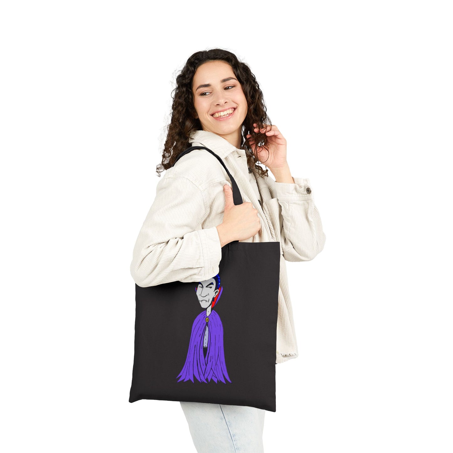 Silly Vampire Cartoon Cotton Tote Bag — Cute Gothic Halloween Canvas Tote