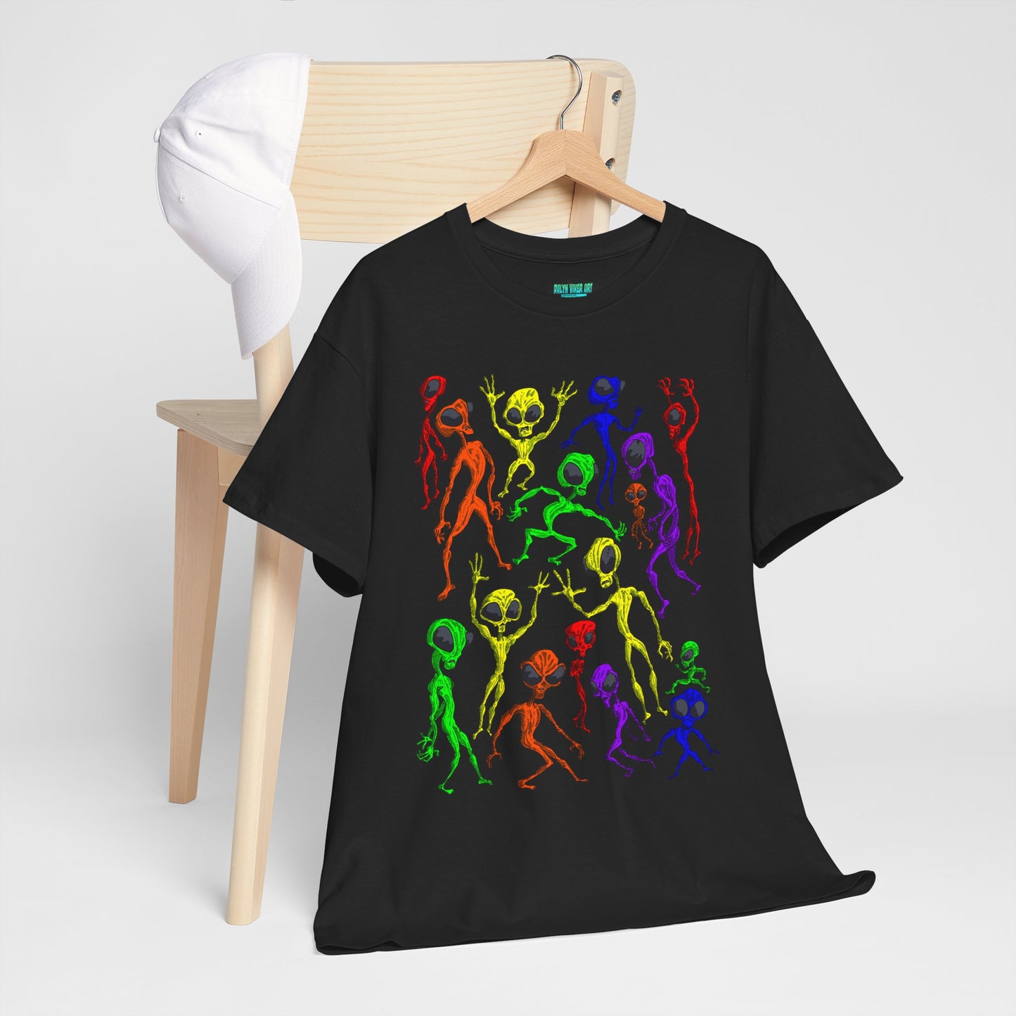 Rainbow Alien Dance Party Unisex Tee - Cosmic Sci-Fi Shirt