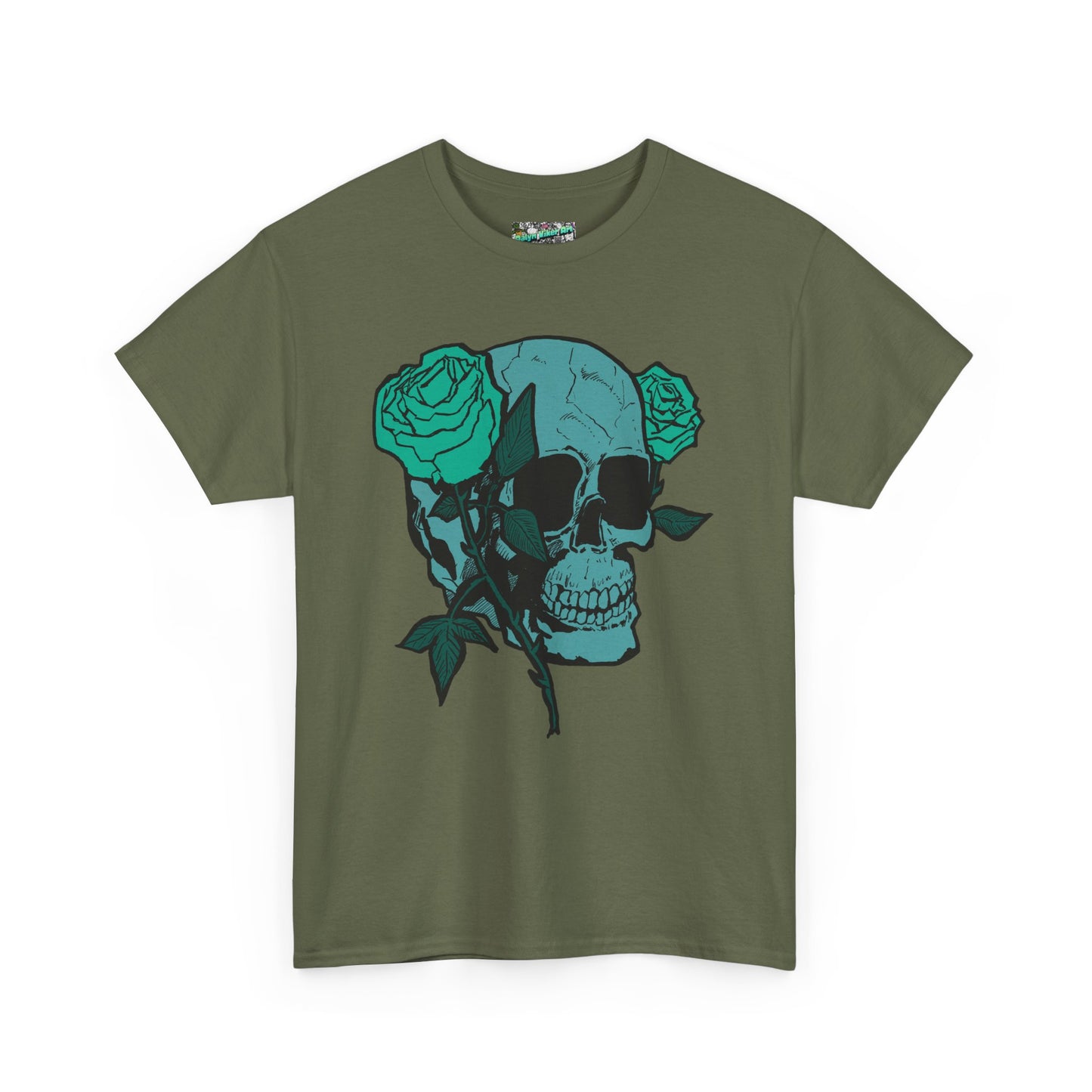 Skull & Roses Graphic Tee — Teal Skull Floral T-Shirt