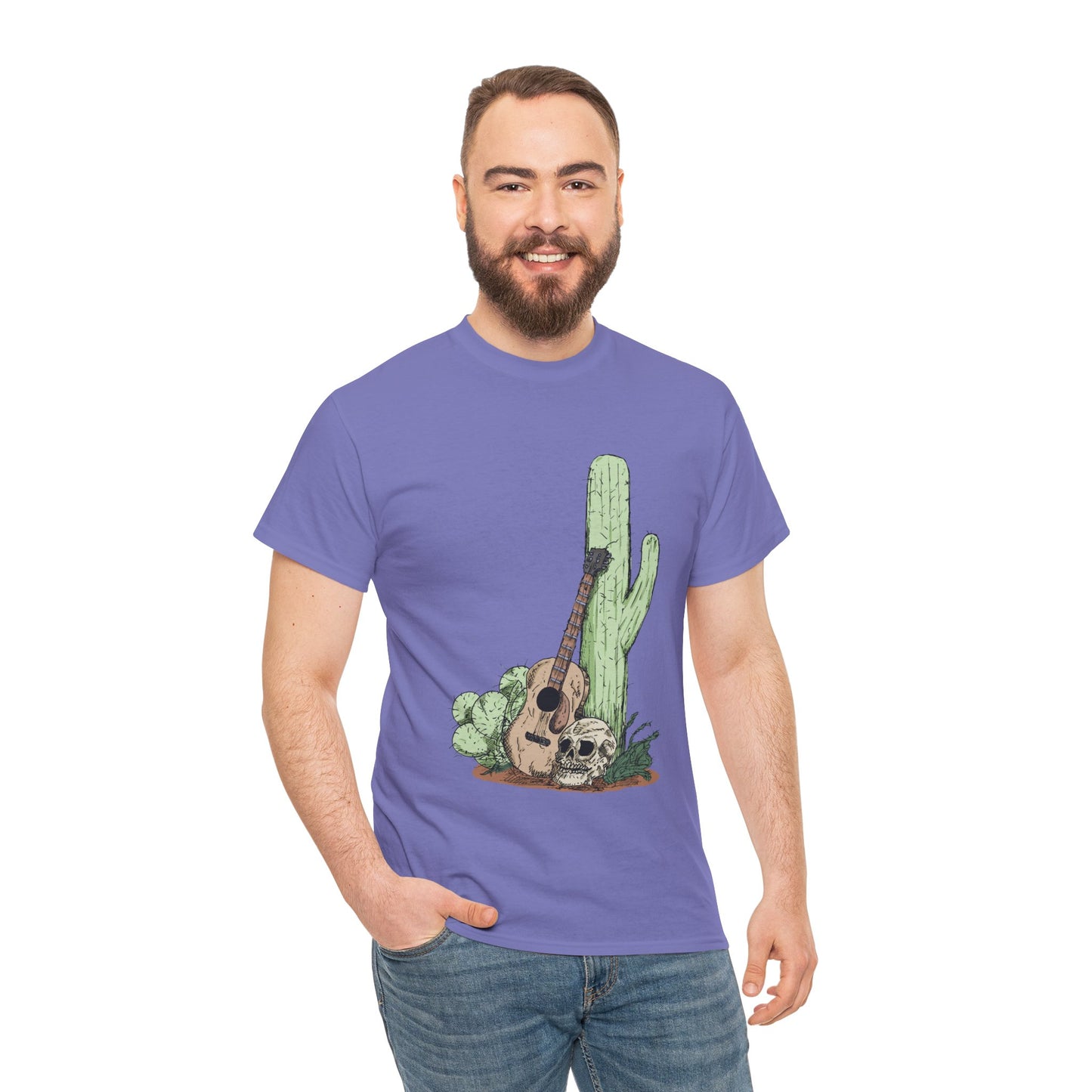 Desert Vibe Graphic Tee - Unisex Heavy Cotton Shirt, Boho Cactus Shirt, Guitar Lover's Gift, Summer Top, Music T-Shirt