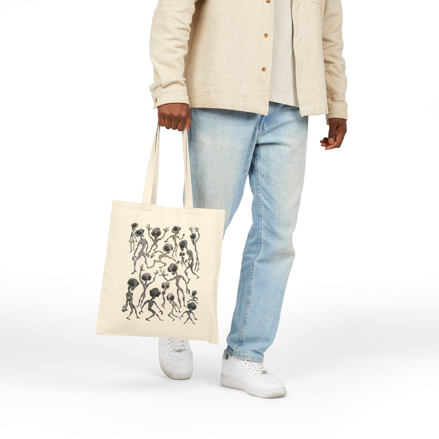 Alien Dance Party with Various Grays - Canvas Tote Bag — Abstract Dancing Seedling Art Tote