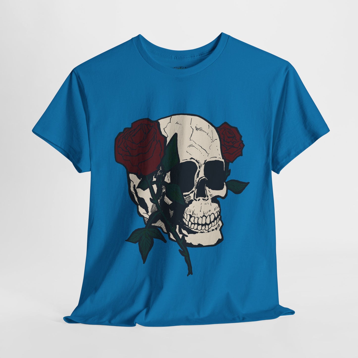 Skull and Roses Unisex Heavy Cotton Tee - Edgy Graphic T-Shirt for Impactful Style