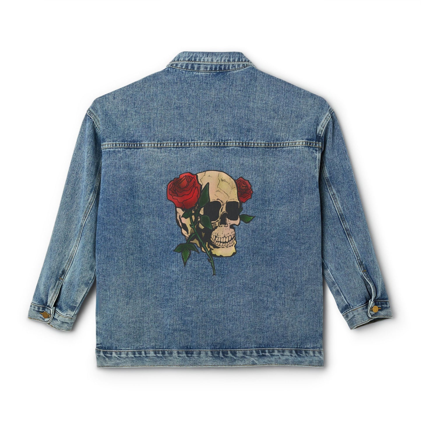 Women's Denim Jacket — Skull with Roses Back