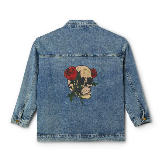 Women's Denim Jacket — Skull with Roses Back